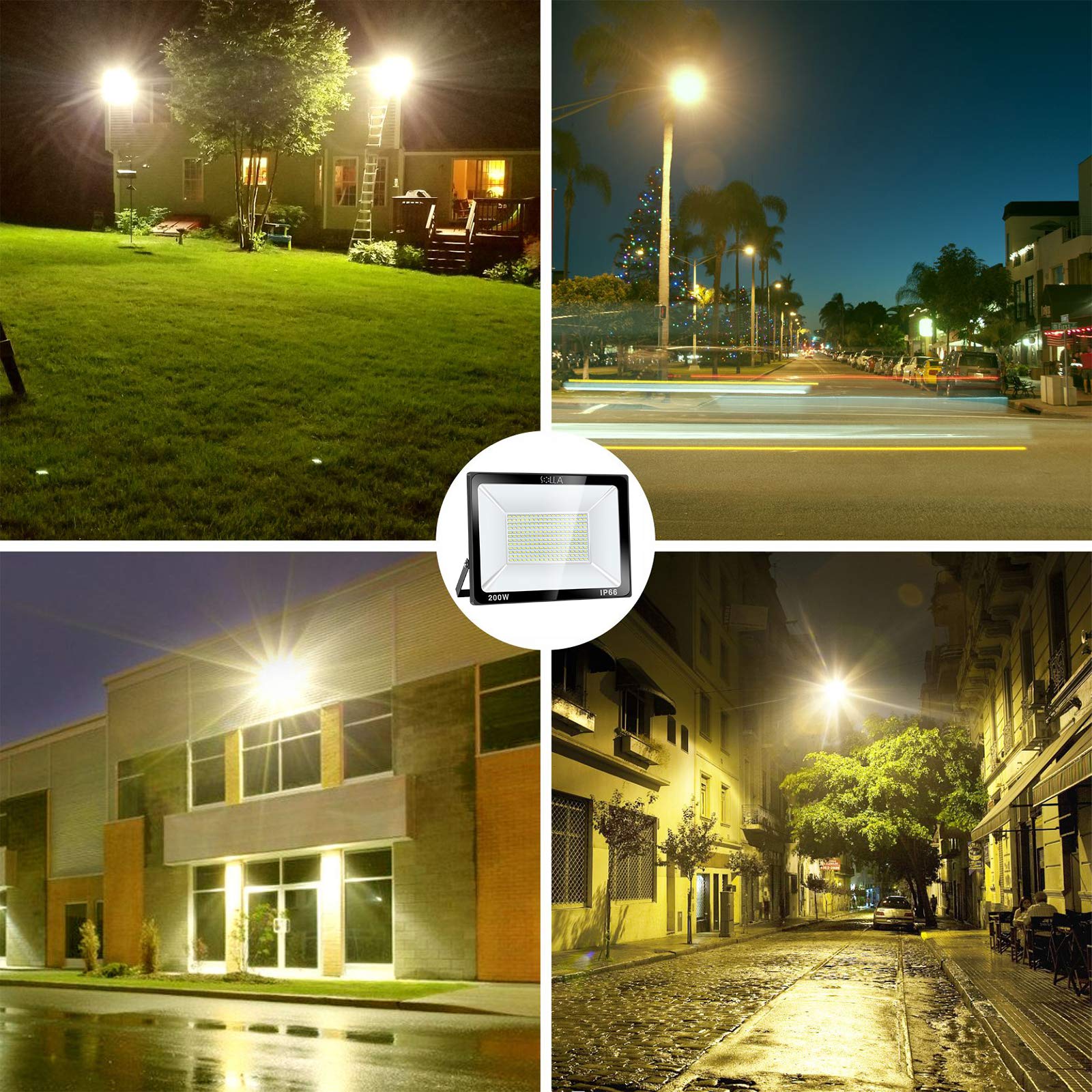 SOLLA 200W LED Flood Light - 20000lm, IP66 Waterproof, 3000K Warm White, Aluminum, Model HT-001