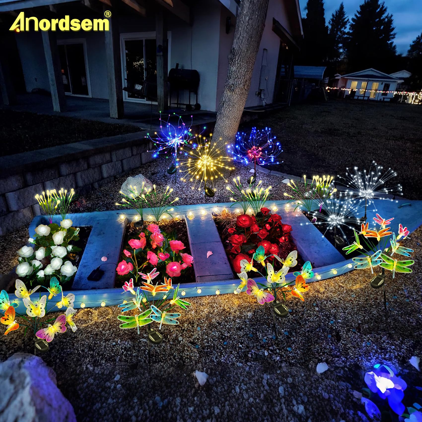 Anordsem Solar Garden Lights Outdoor: 8 Removable Pvc Water Drop Light Heads 2 Pack - Waterproof Diy Fun Decoration For Yard Patio Path - Gardening Gifts For Homeowners Over 30