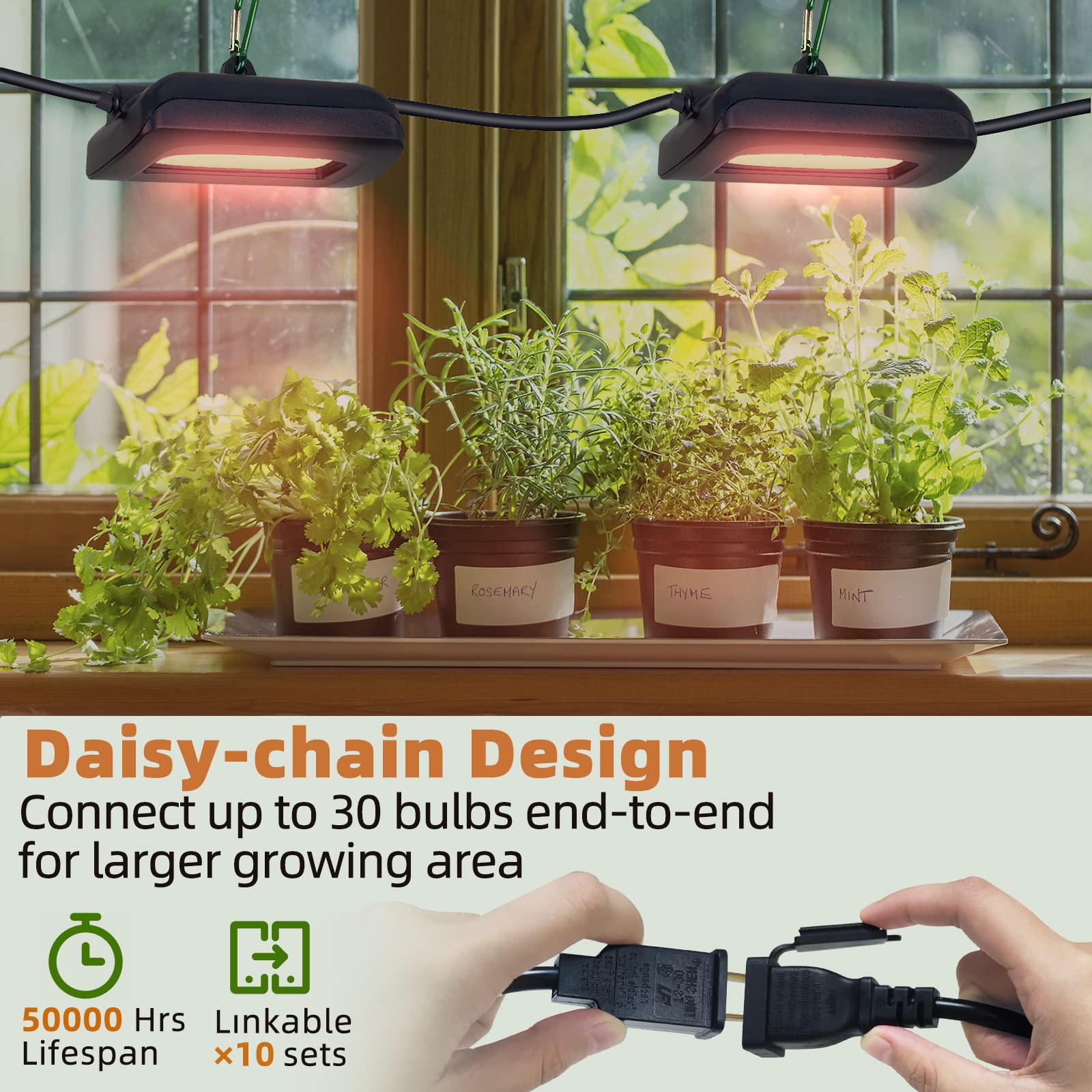 Owleye 12Ft Led Grow Lights String, Ip65 Waterproof, Full Spectrum, 2-Pack For Outdoor Garden