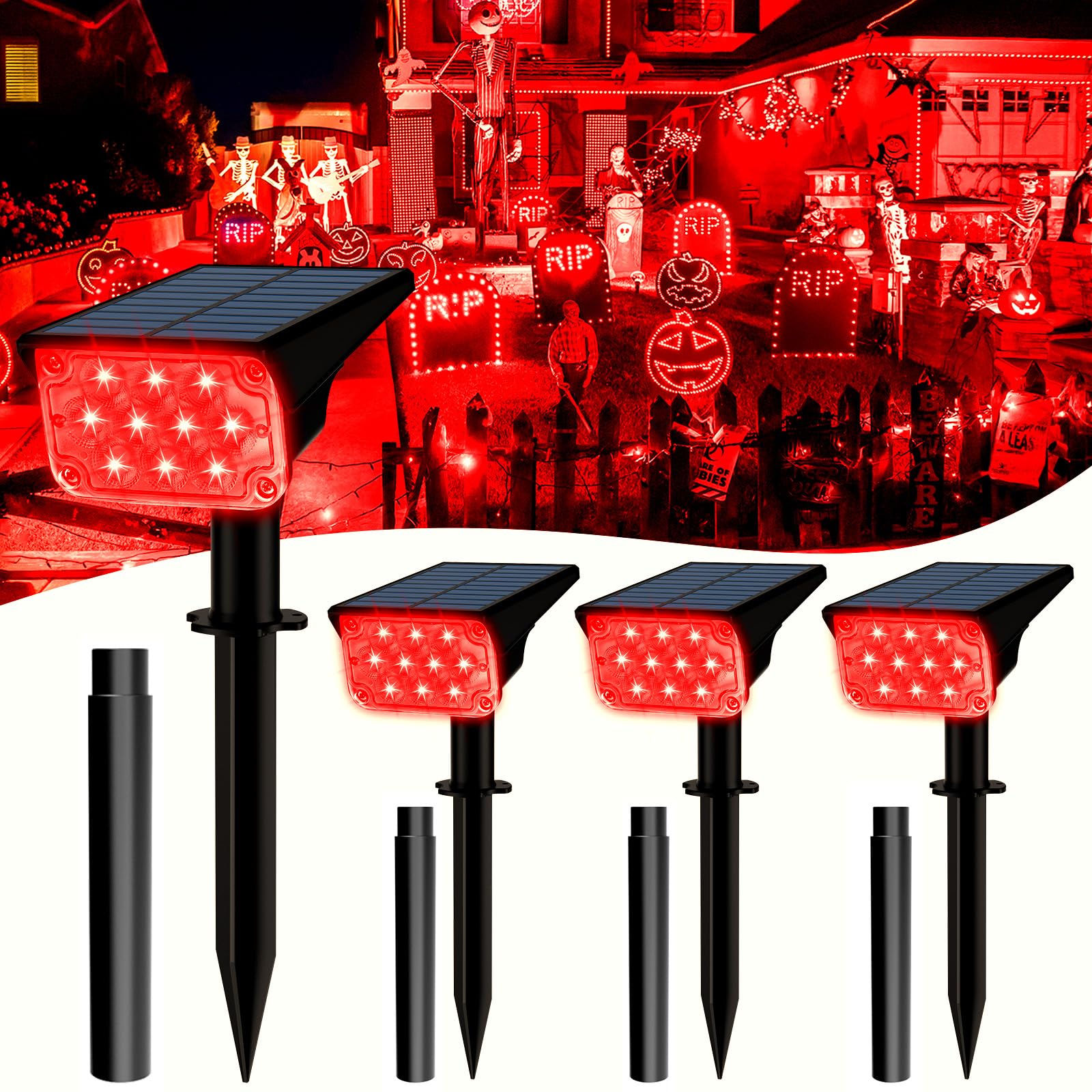 T-SUNUS Halloween Red Solar Spot Lights Outdoor, IP65 Waterproof Auto On/Off Adjustable Landscape Garden Spotlight Christmas LED