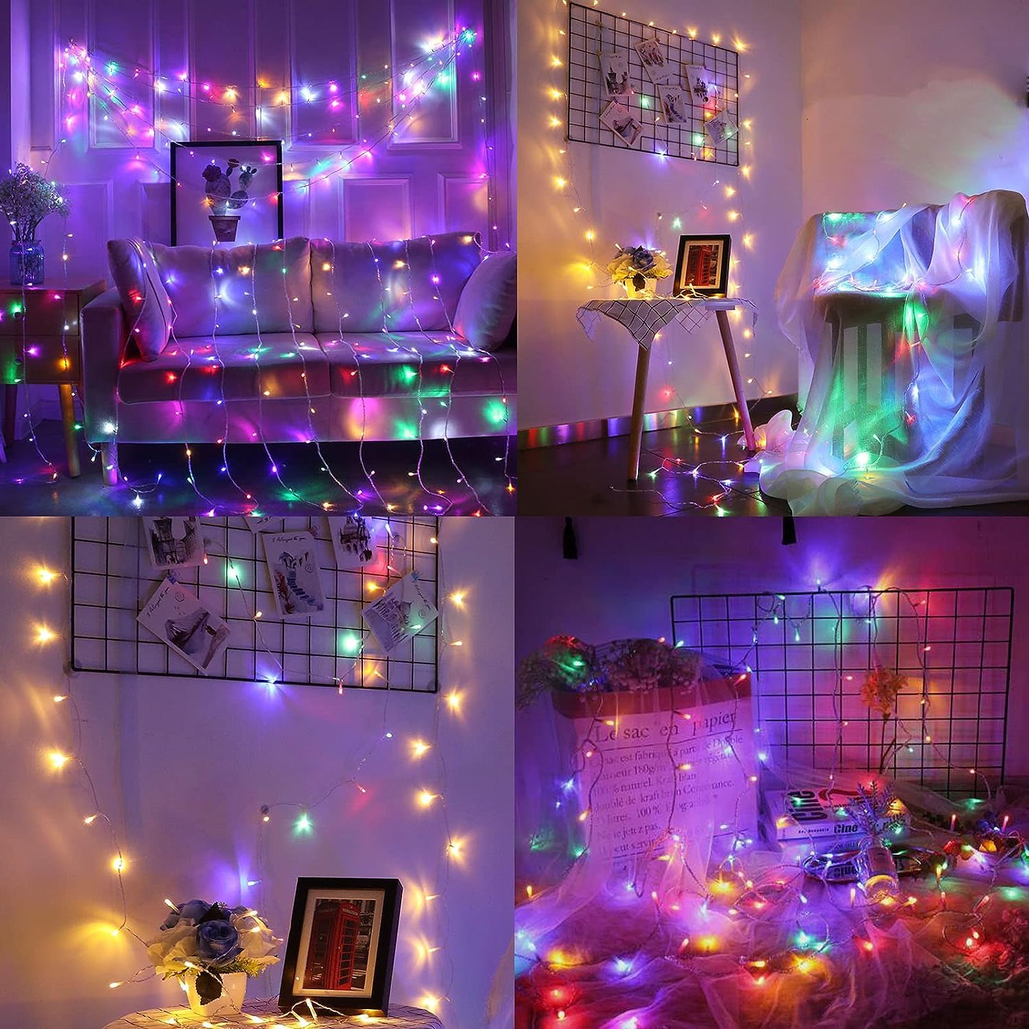 Vtechology Christmas String Lights, 500 Leds Christmas Tree Lights Indoor String Lights 8 Modes Fairy Twinkle Lights Lights Multi Color (Transparent Wire) (170Ft, Multi-Colored)