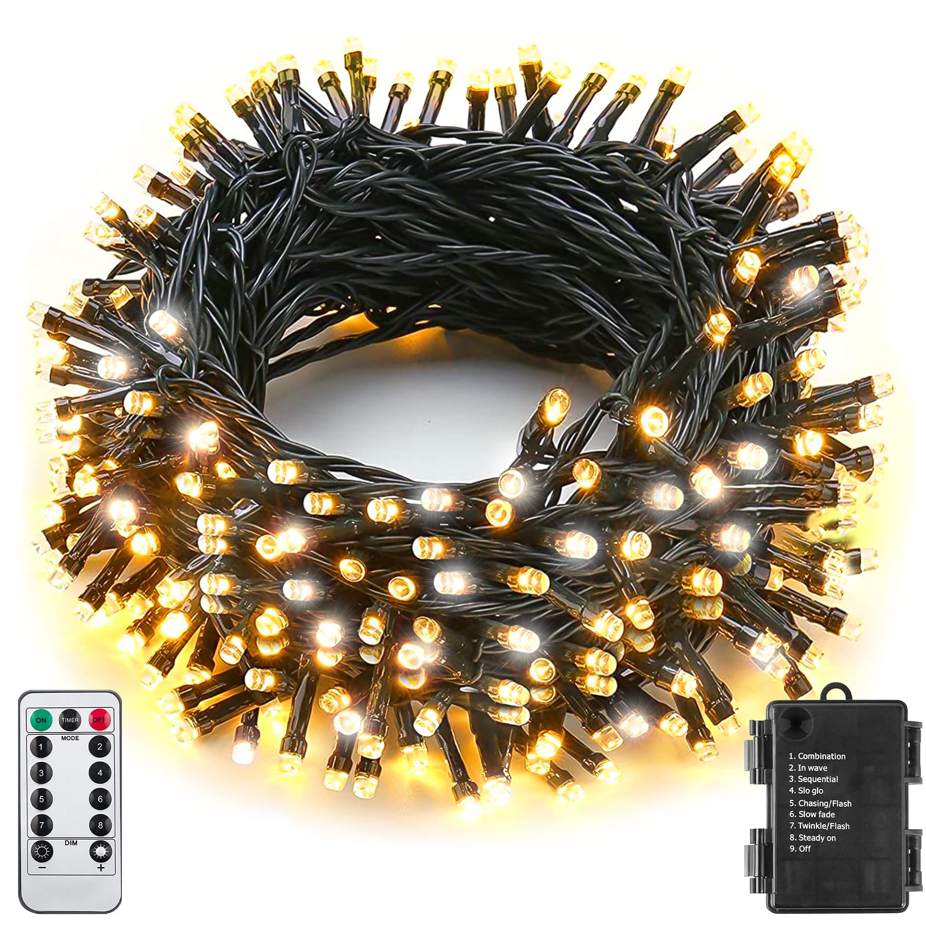 Sukesou Battery Fairy Light Outdoor 33Ft 100 LED Christmas Lights for Indoor Outdoor Waterproof with Remote Control Timer Batter