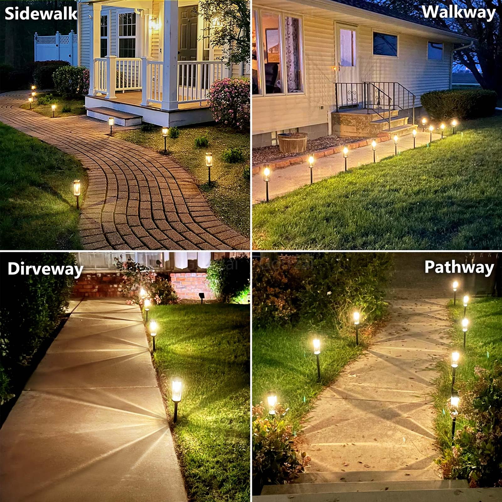 Gorrzai 8 Pack Solar Pathway Lights - Led Waterproof Stainless Steel Outdoor Garden Lighting