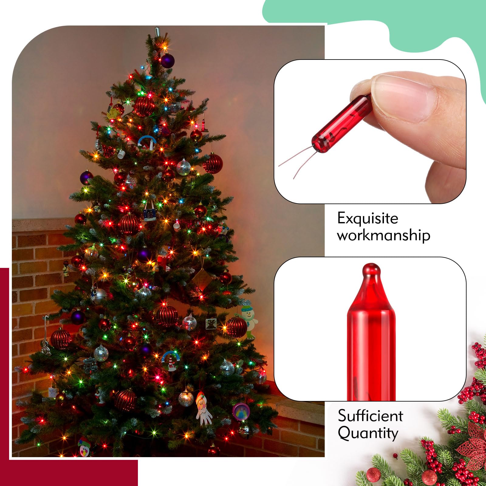 Mudder Indoor String Lights - 100 Pcs Colorful Mini Replacement Bulbs, 2.5V*0.17A for Christmas Tree & Holiday Decor