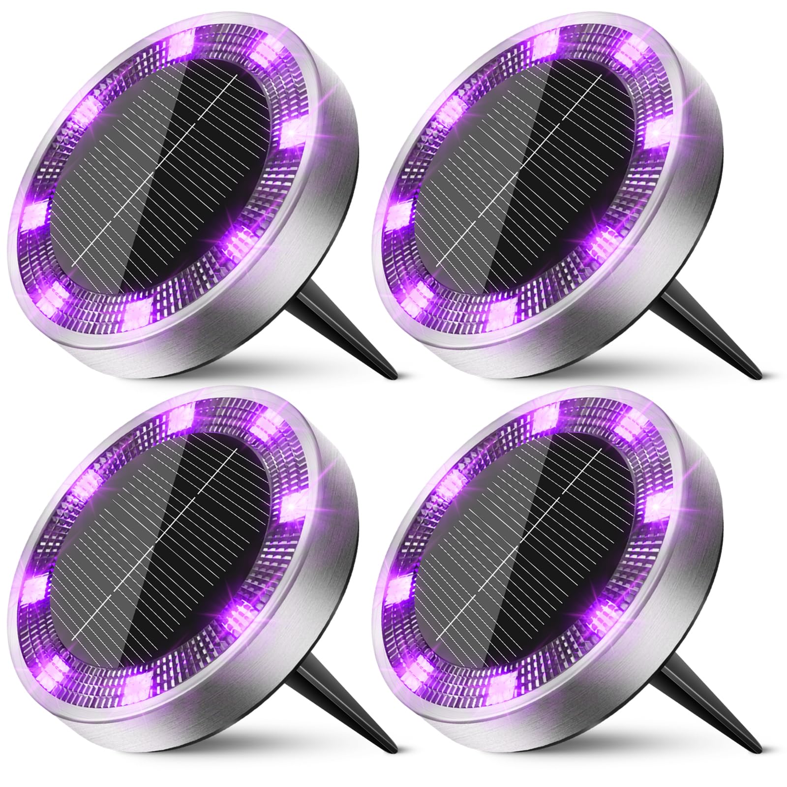 Peasur Solar Ground Lights Outdoor  4 Pack Flat Solar Powered Disc Lights  Ip68 Waterproof  Anti-Rust  Landscape Lighting For Pathway Garden Yard Lawn Walkway Landscape Driveway  Purple