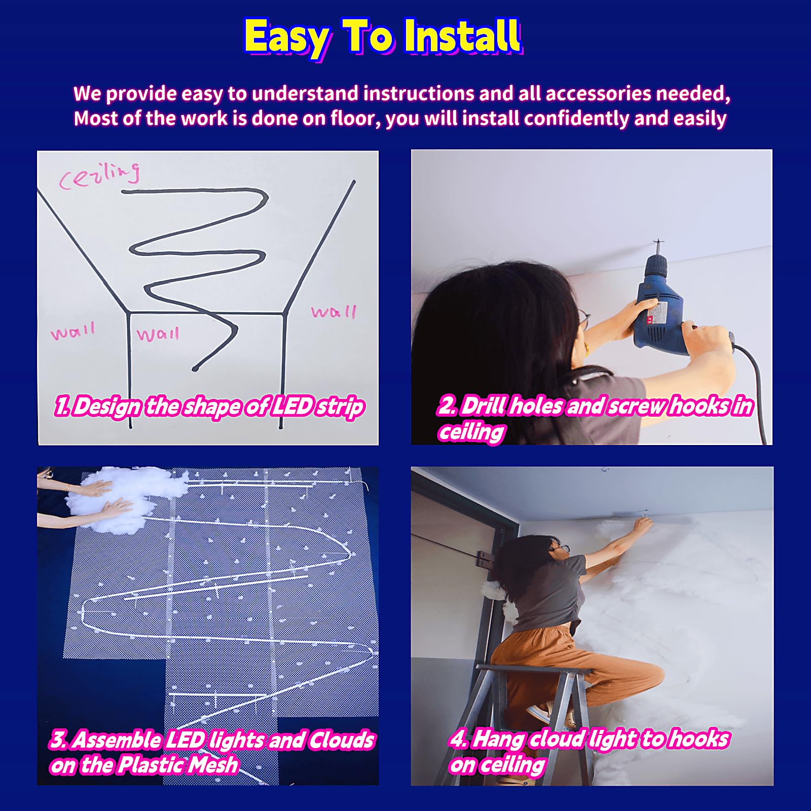 Upgraded 3D Thundercloud Led Light, Cloud Music Sync Multicolor Changing Strip Light, Atmosphere Diy Creative Thunder Cloud Lamp Wall Ceiling Light For Bedroom Gaming Room Party (1 Pcs, 19.75 Ft)