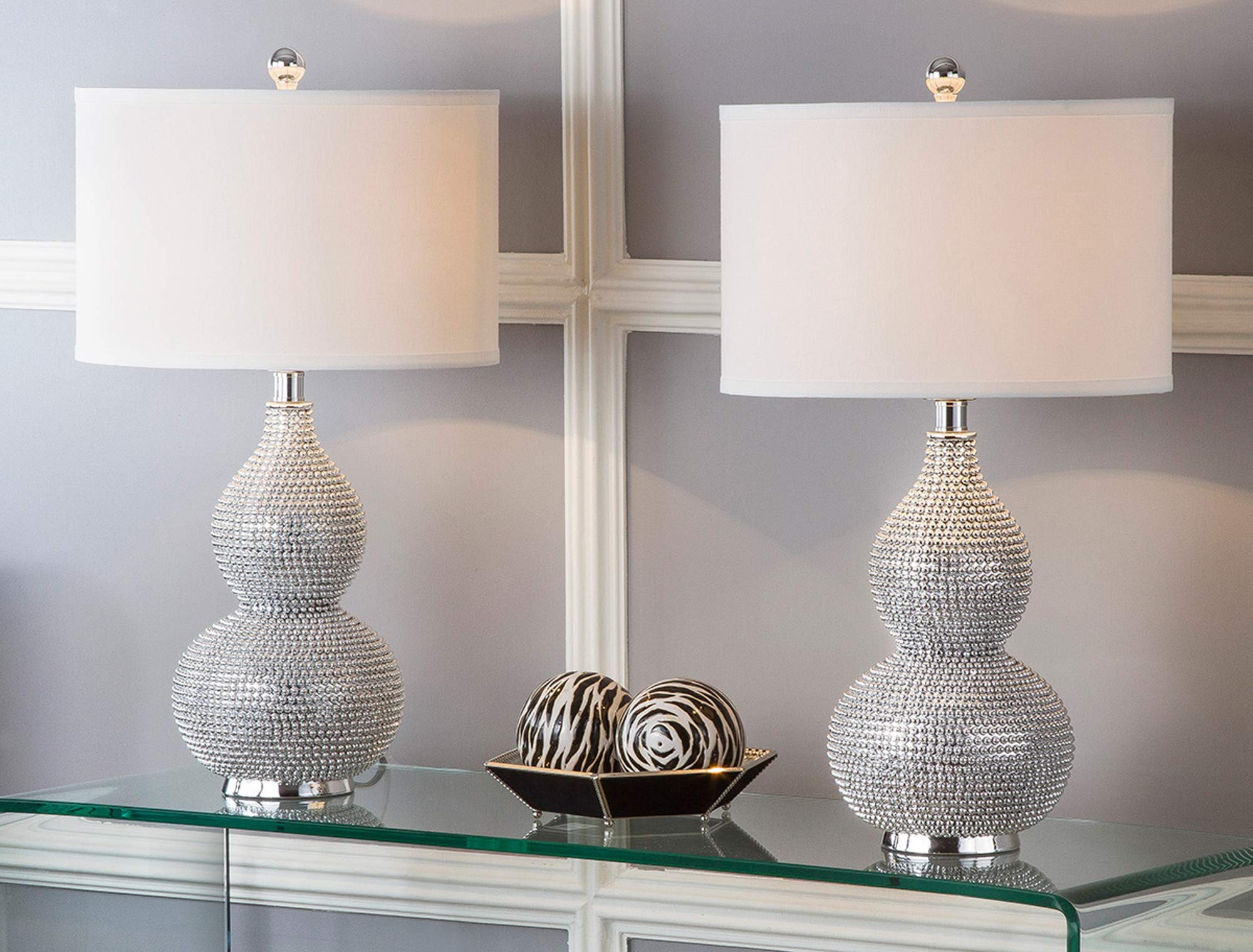 Safavieh Lighting Collection Nicole Bead Base Silver And White Table Lamp, Set Of 2