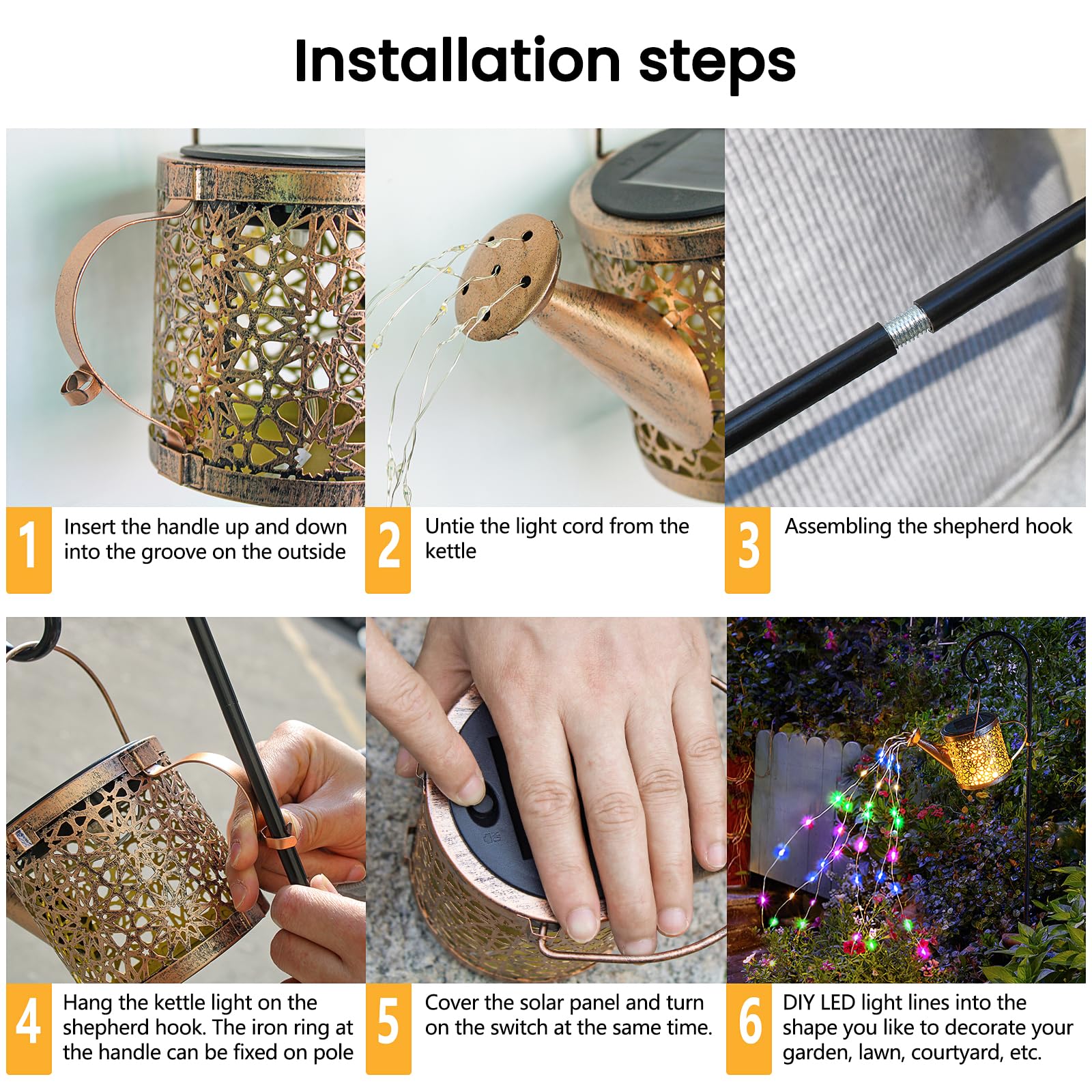 Solar Lights Outdoor Decorative, Metal Solar Watering Can Lights Waterproof, Small Hanging Gardening Decor For Yard Outside Pati