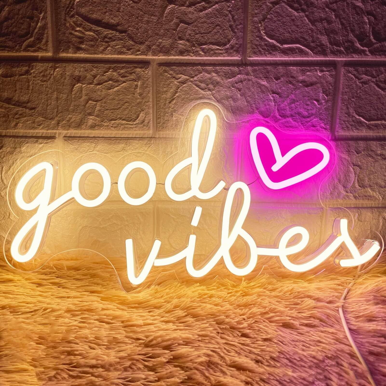 HOHOSIGN Good Vibes Neon Sign for Wall Decor, USB Operated, Warm White, 16x8in, Plastic