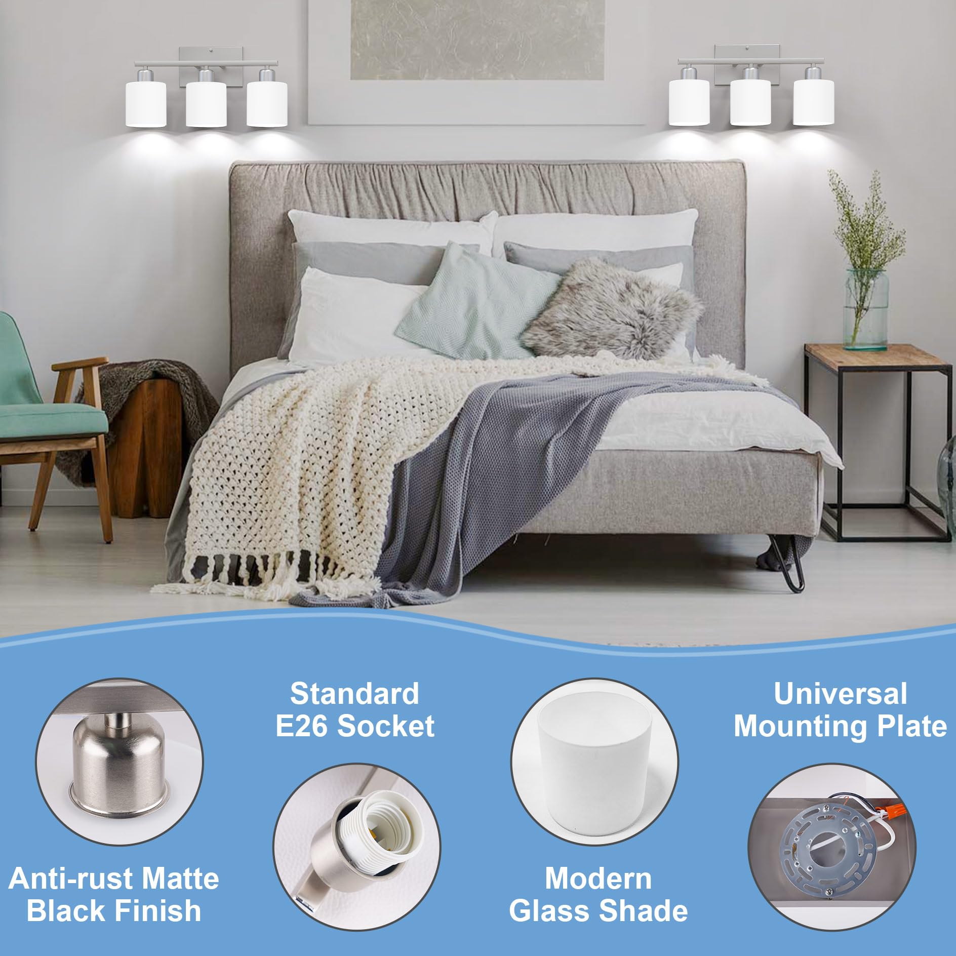 Dekang Bathroom Light Fixtures Over Mirror Brushed Nickel, Rustproof 3-Light Bathroom Vanity Lights, 18 Inches Modern Wall Sconc