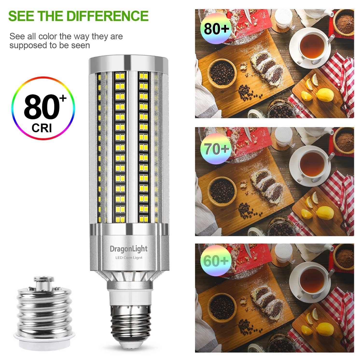 Dragonlight 60W Corn Led Light Bulb Fanless (200 Watt Metal Halide/Hid/Hps Replacement) E26/E39 Large Mogul Base Led Lamp 4000K