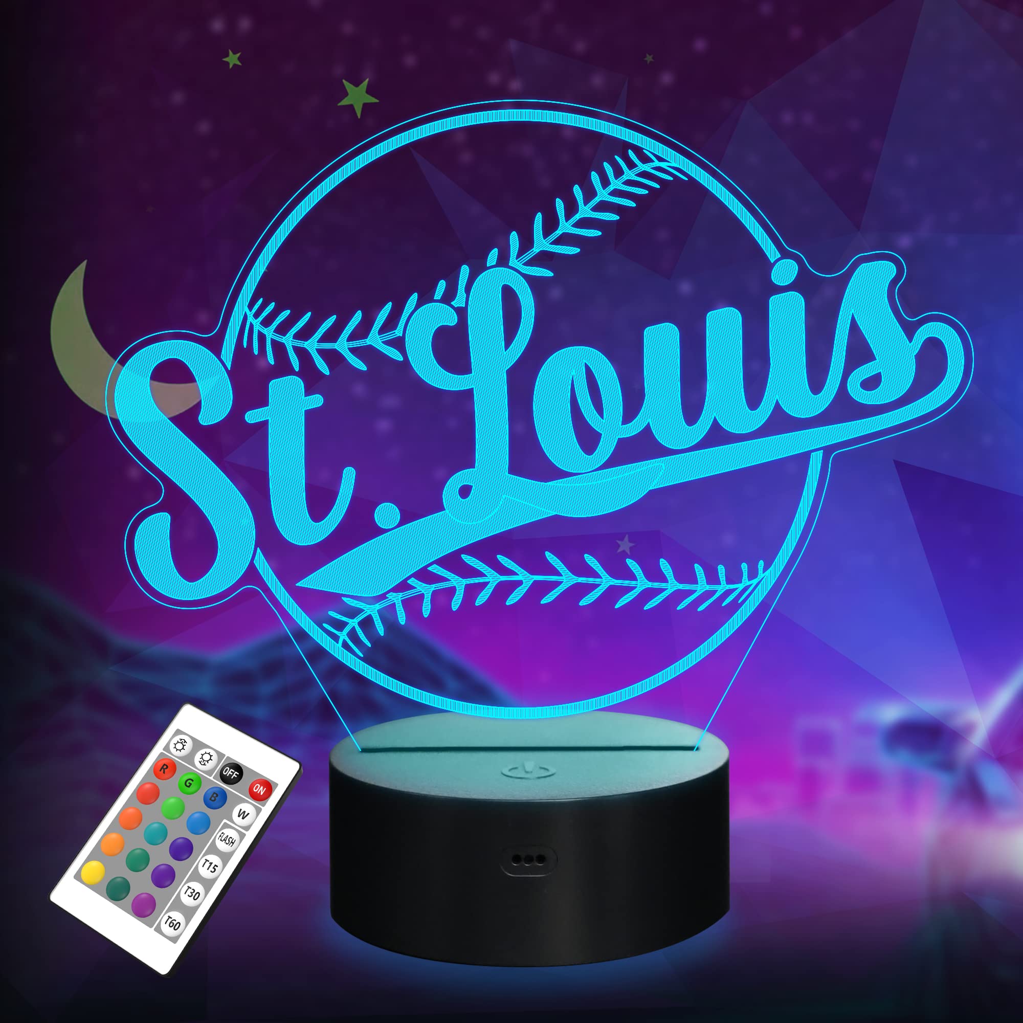 Lightzz 3D Illusion Baseball Night Light with Remote Control, Acrylic, St. Louis Color, Model FS-xxxyyy