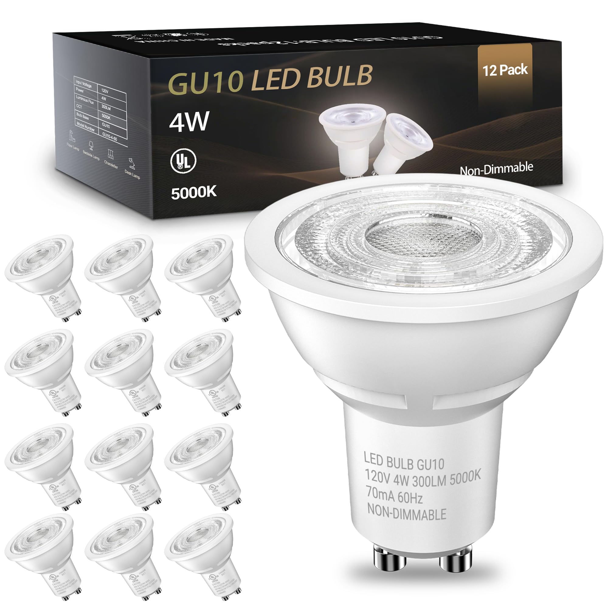 Tjoy Led Gu10 Light Bulbs, Gu10 Non-Dimmable Replacement For Recessed Track Lighting, 5000K Daylight White, 4W Equivalent 35W, 3