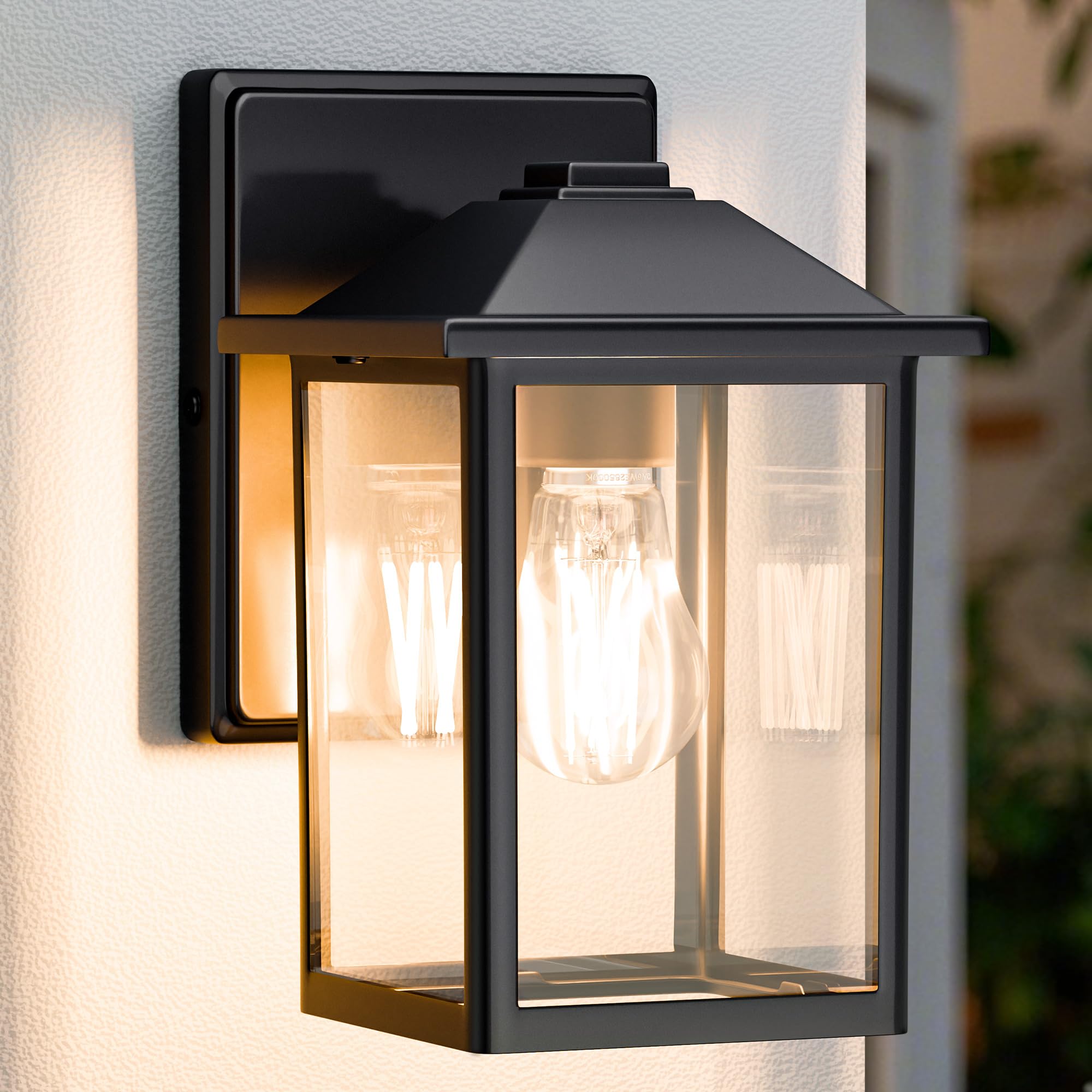 Matameye Outdoor Wall Lantern  Exterior Waterproof Wall Sconce Light Fixture  Black Front Door Mounted Lighting With Clear Glass  Anti-Rust Porch Lamp