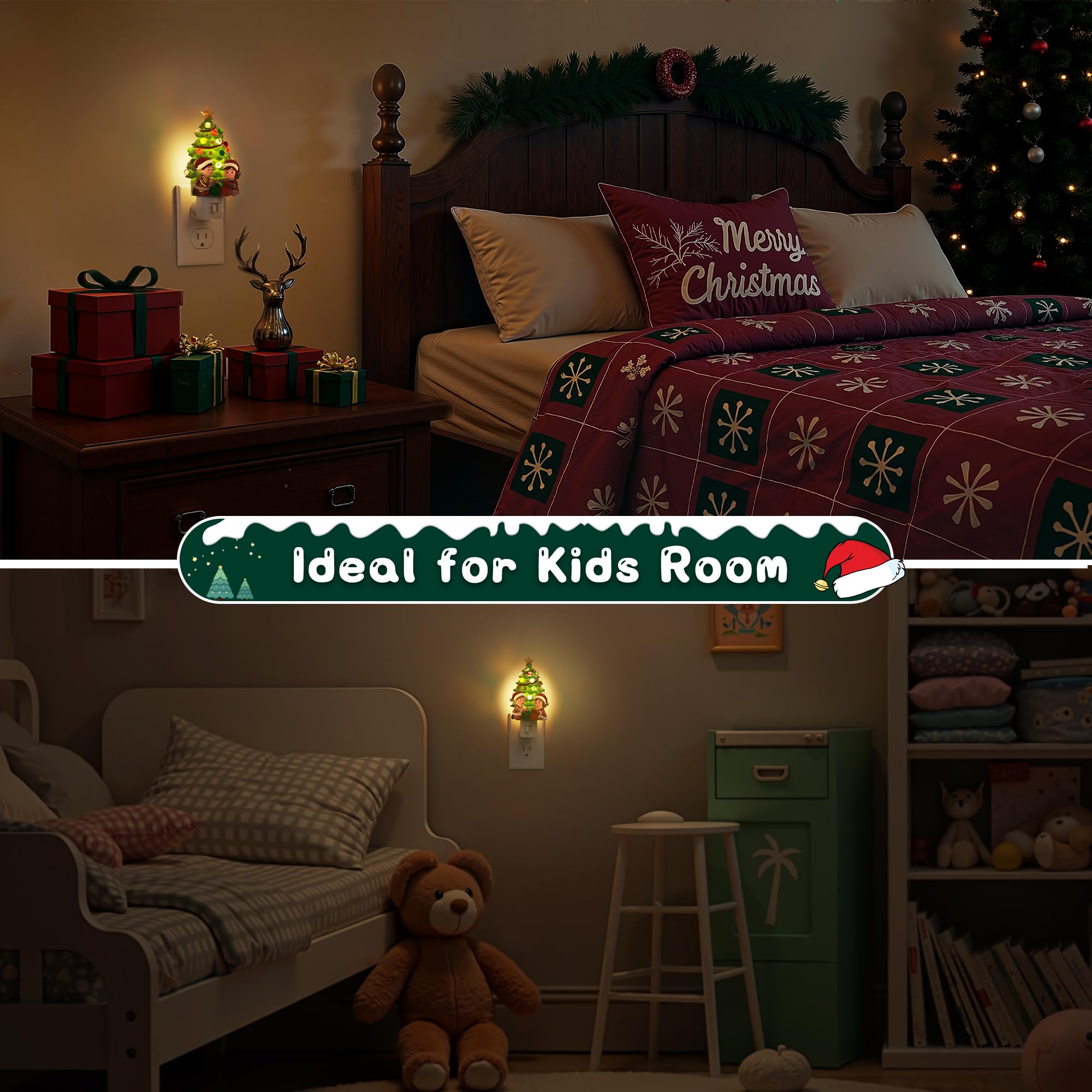 L Lohas Christmas Tree & Snowman Night Light  3000K Warm White Plug-In Resin Nightlight With 360?Rotatable Plug  Holiday Home & Kids Room Decor  1 Pack