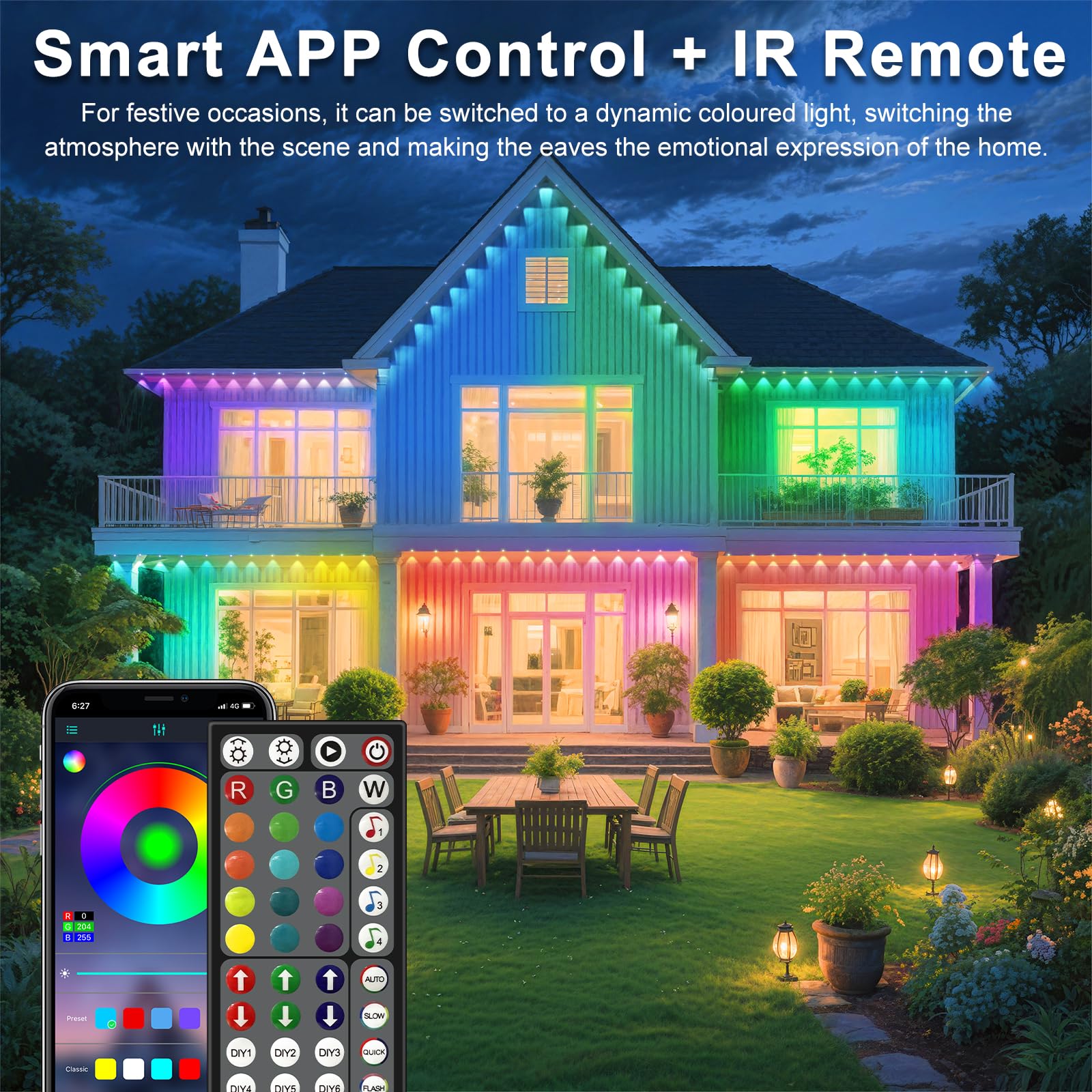 CETELUMA LED Eave Lights - 300FT Waterproof RGB Outdoor Lighting with App/Remote Control for House Decor, Christmas, and Parties