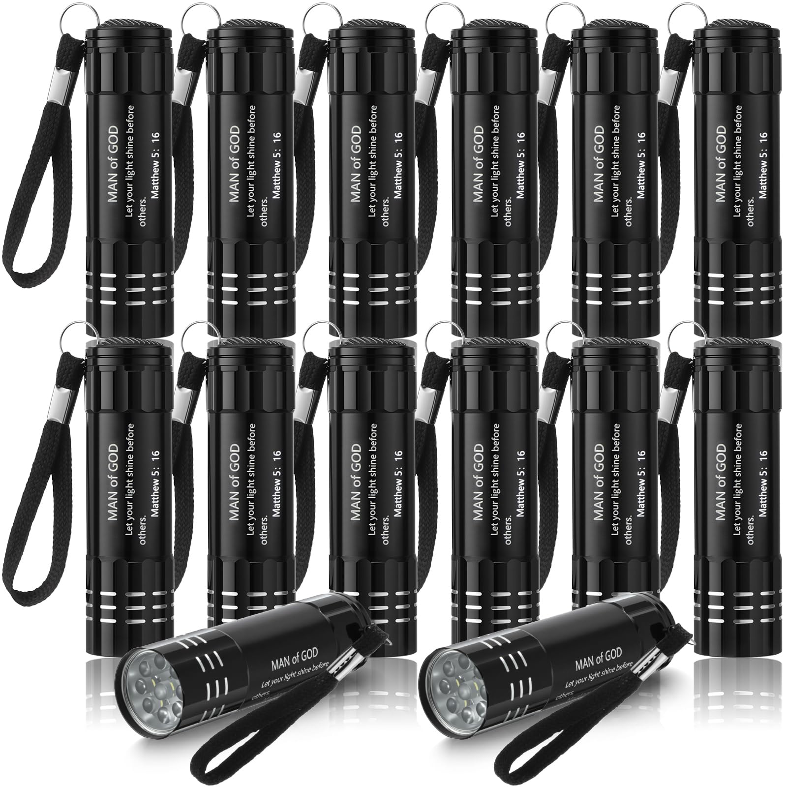 Glooglitter 12 Pcs Man of God Gifts Mini Flashlights Bulk, Aluminum Handheld Flash Light with Lanyard Small LED Flashlights Chur