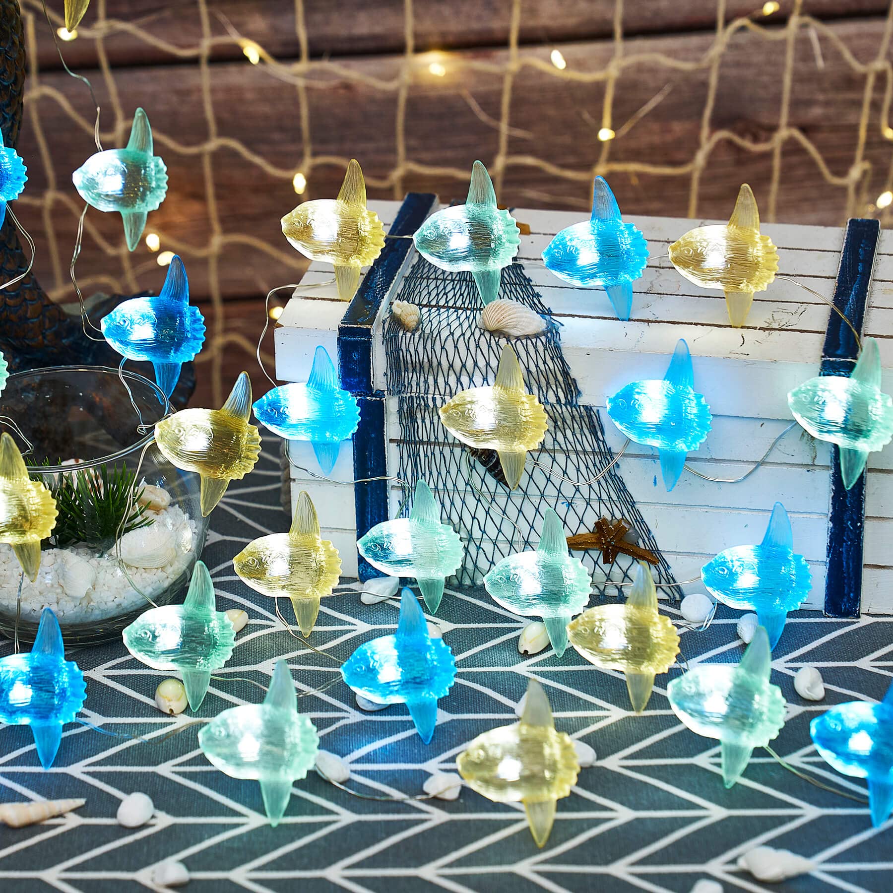 Sea Life Decor Ocean Fish String Lights Indoor Outdoor Mola Sunfish Nautical Theme Ocean Beach Decorative Lights Cute Marine Life Fairy Lights 30Led 10Ft Battery Operated For Bedroom Garden Camp Tent