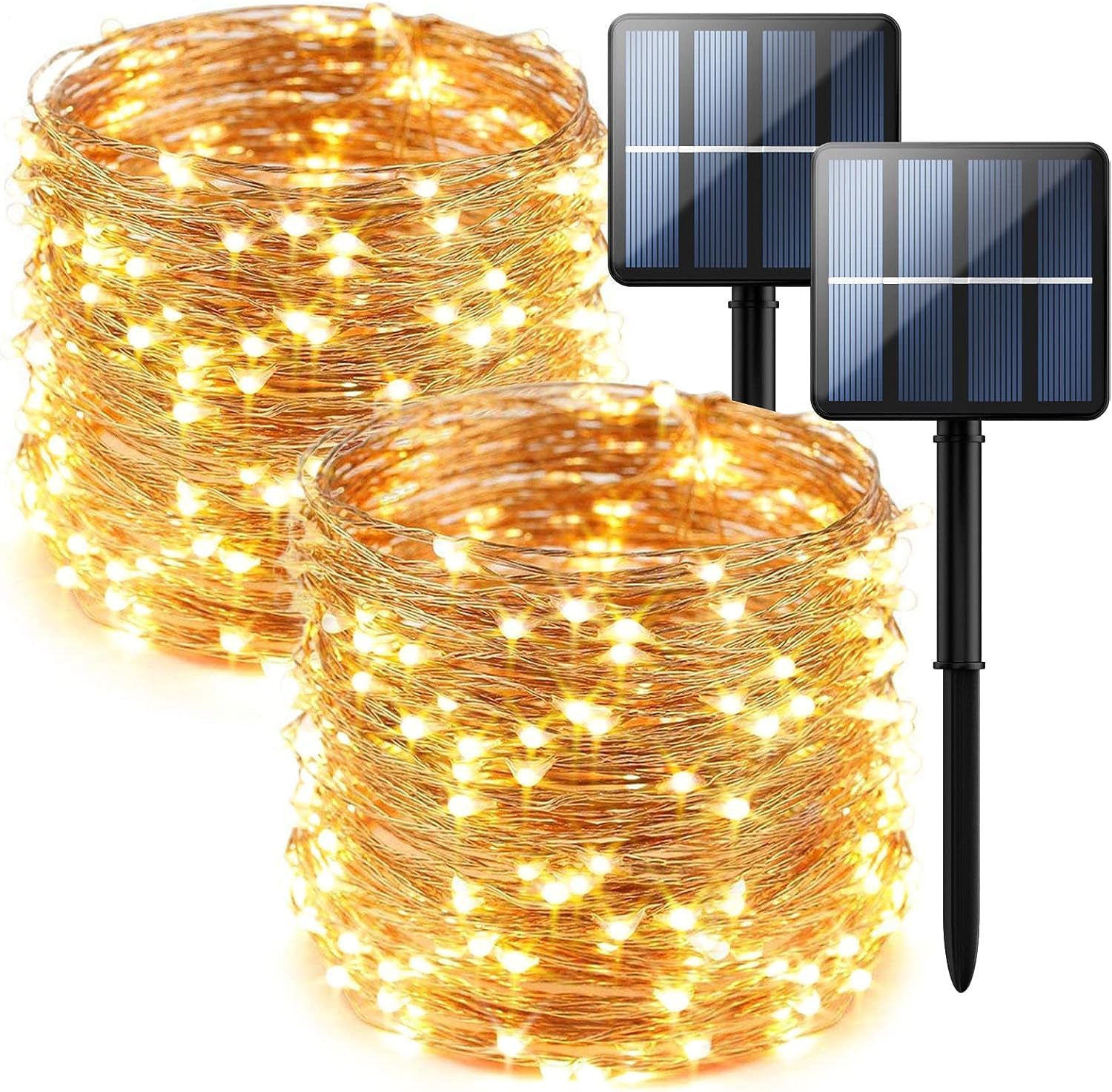 2-Pack 200 LED Solar String Lights for Outside,Solar Fairy Lights for Outside Waterproof,Solar String Lights Outdoor with 8 Mode