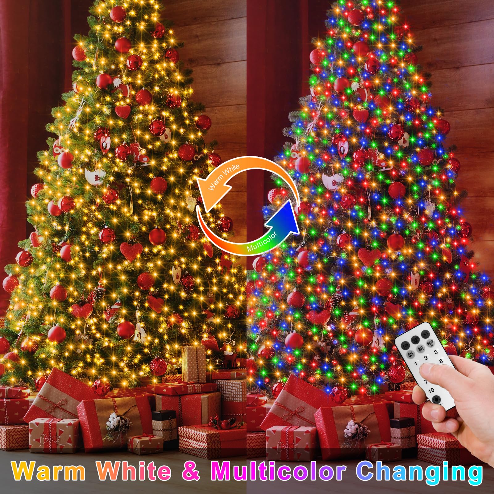 Bsglobal Dual Color Changing String Lights Battery, 2 Pack Total 20Ft 400 Led Cluster String Lights With Timer 11 Modes Firecrac