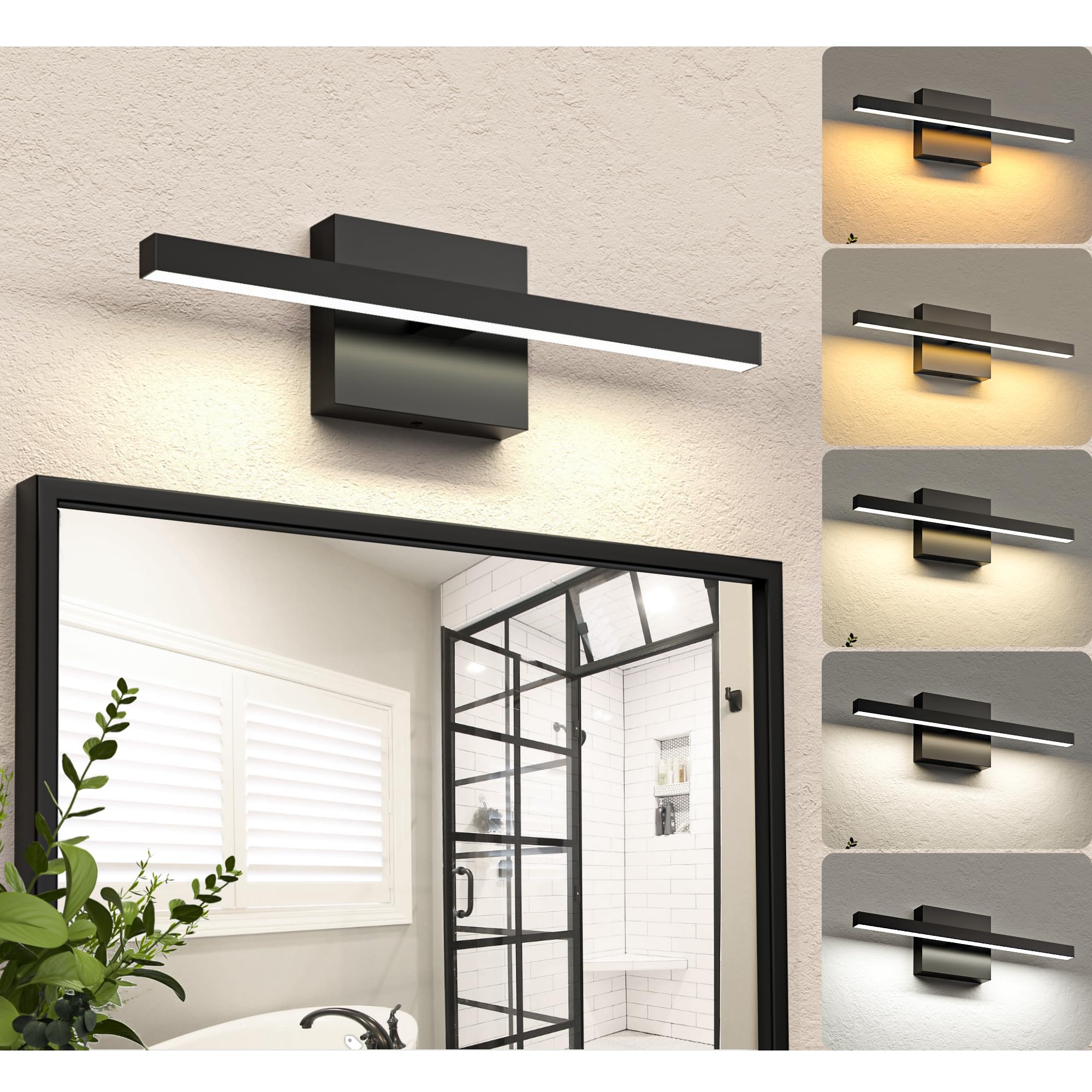 Niorsun 15.7 Inch Black Bathroom Vanity Light,12W 5Cct Dimmable Led Bathroom Lighting Fixtures Over Mirror, Modern Vanity Lights