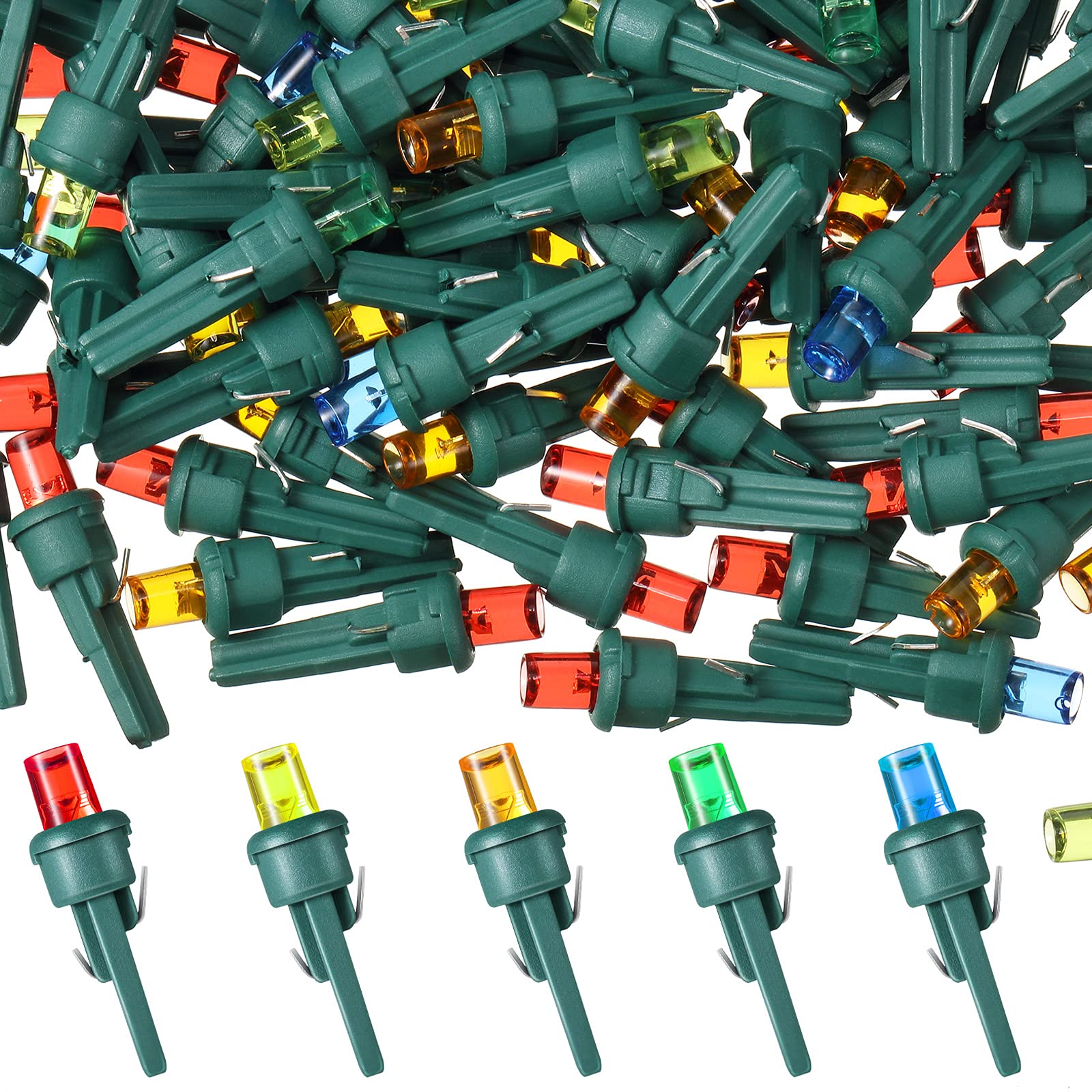 Honoson 180 Count 5mm Christmas LED Replacement Bulbs - Multicolor Wide Angle, Green Base, Perfect for Holiday Decorations