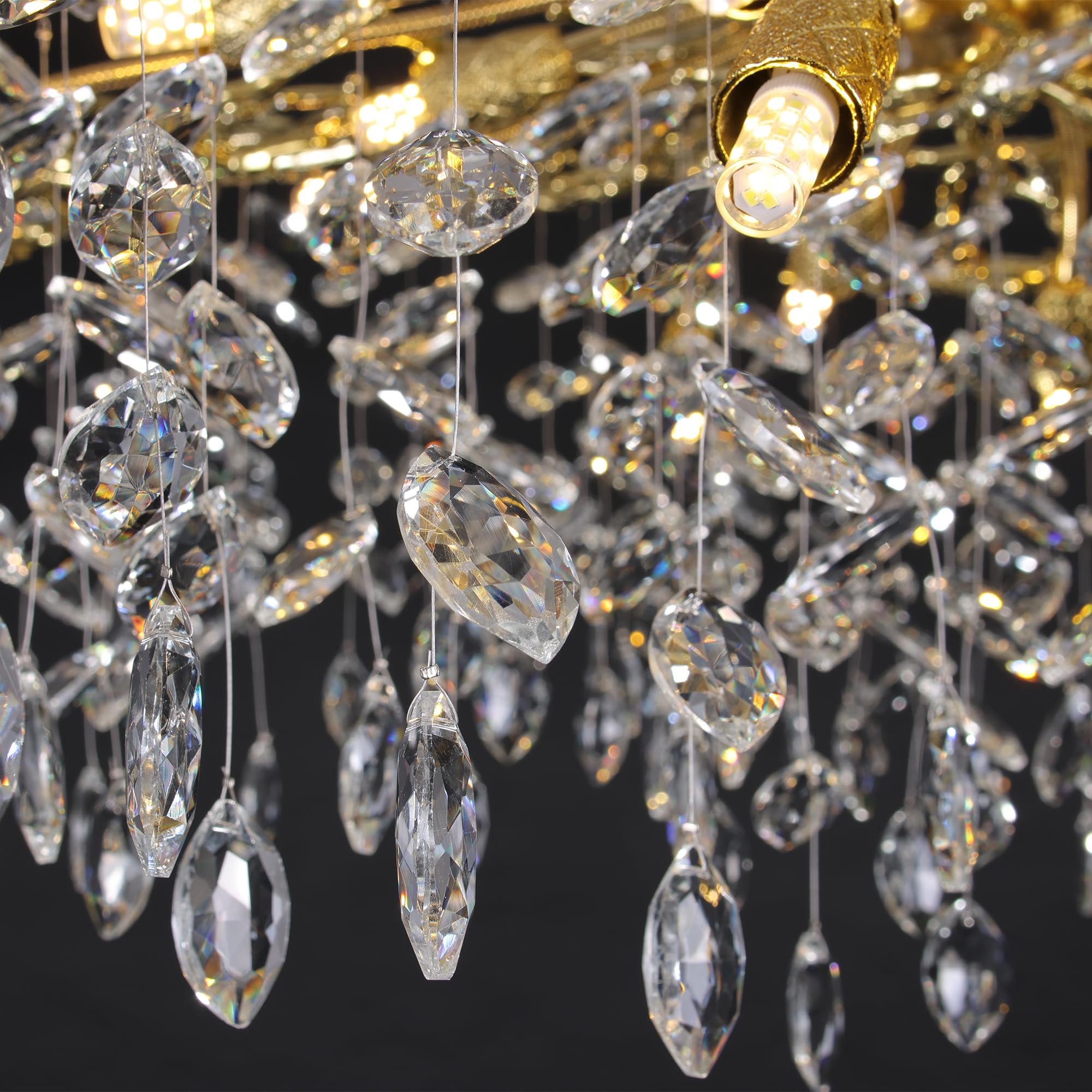 Puvaue Crystal Tree Branches Chandeliers Round Gold Raindrop Pendant Light Fixture 15 Lights For Dining Room Bedroom Living Room