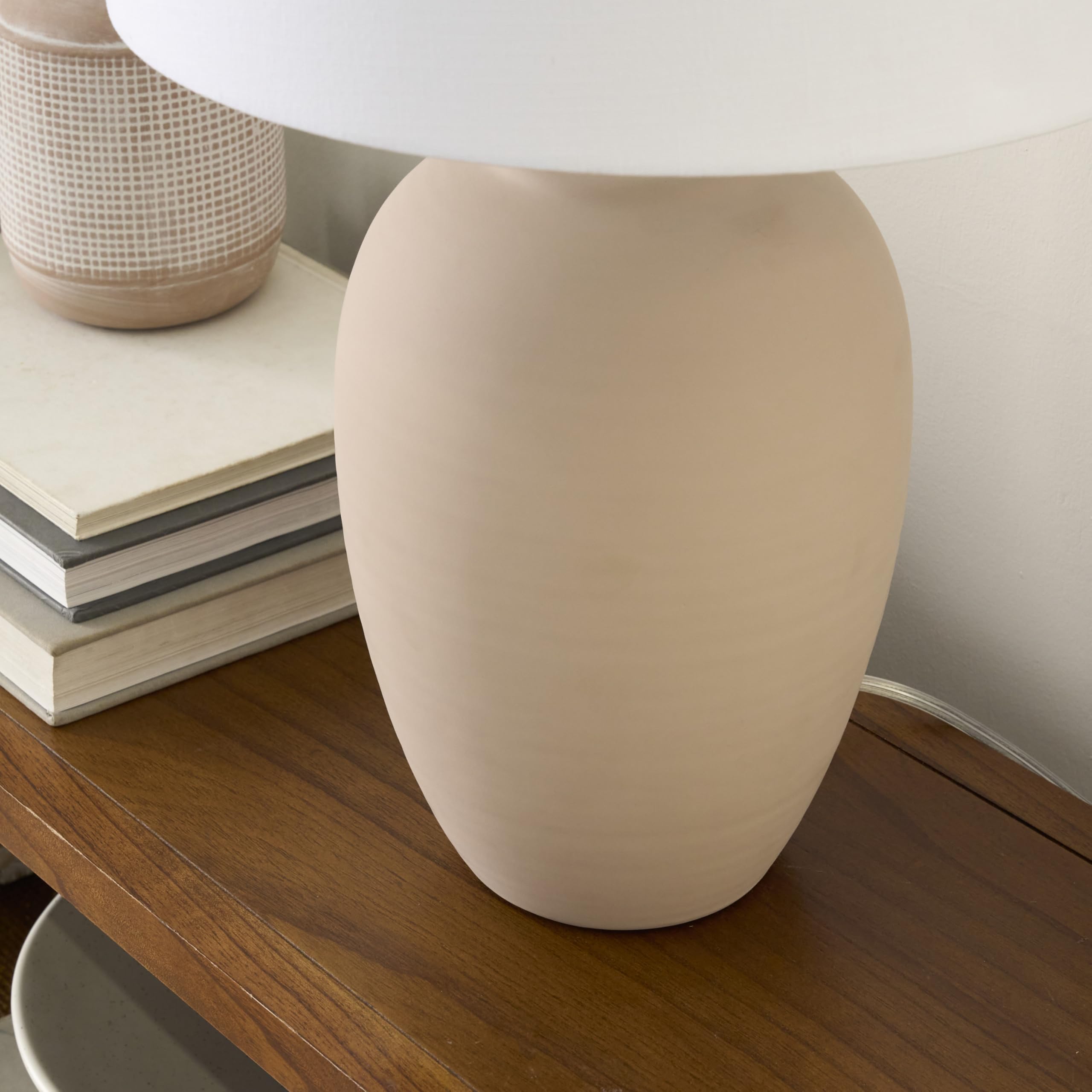 Nourison 23'' Light Pink Ceramic Jar Table Lamp For Bedroom, Living Room, Dining Office, With White Shade (Pack Of 1)