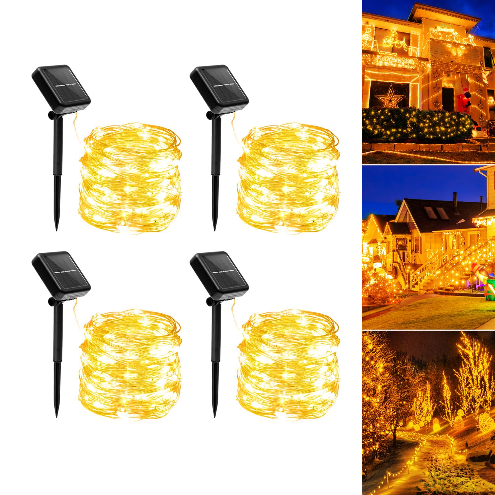 Galavasen Solar String Lights Outdoor Waterproof, 4x56Ft 600LED 8 Modes Twinkle Solar Powered Copper Fairy String Lights for Out
