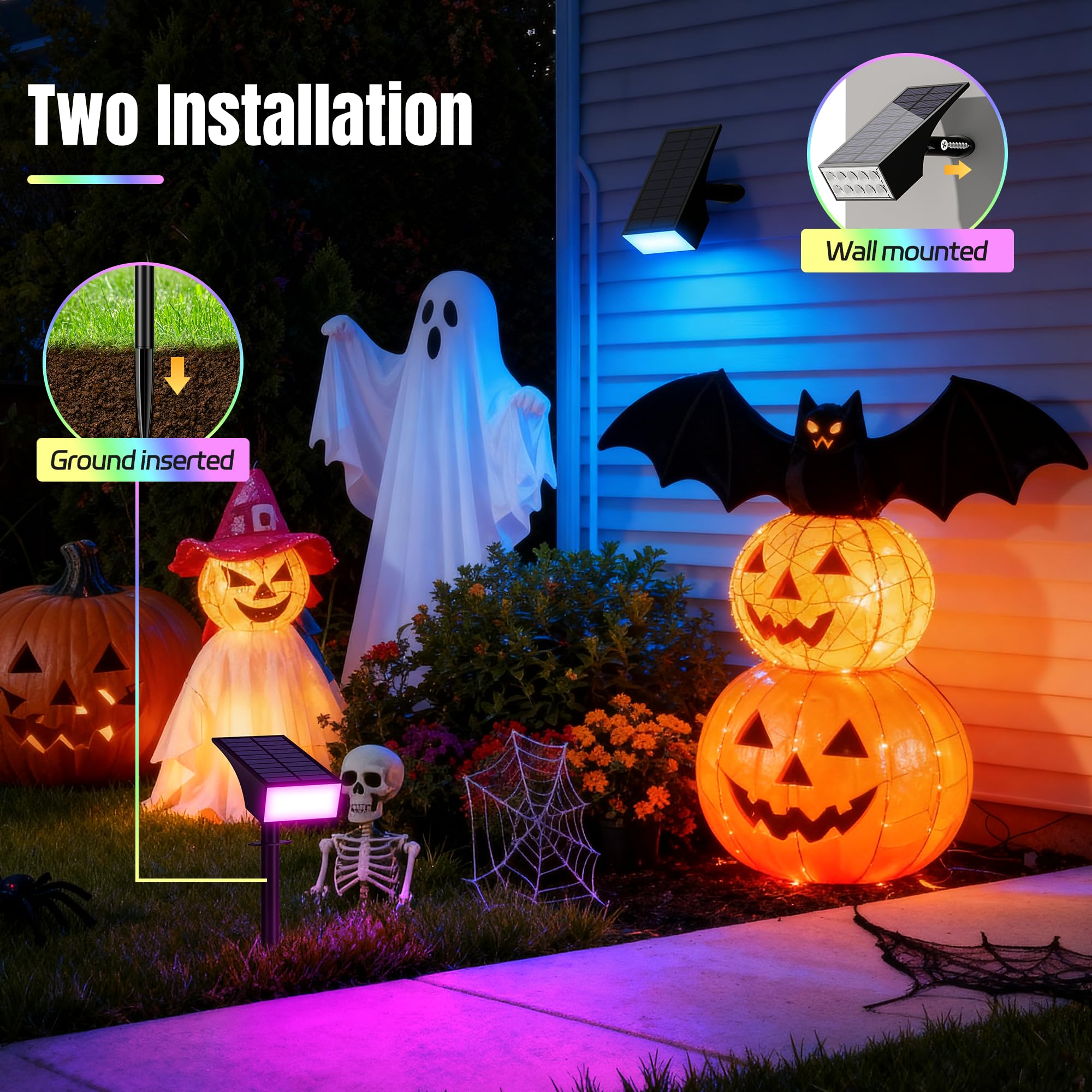 WENATY Solar Spot Lights - 12 Pack Color Changing LED Flood Lights, Waterproof for Outdoor Use, Perfect for Halloween & Christmas Decor
