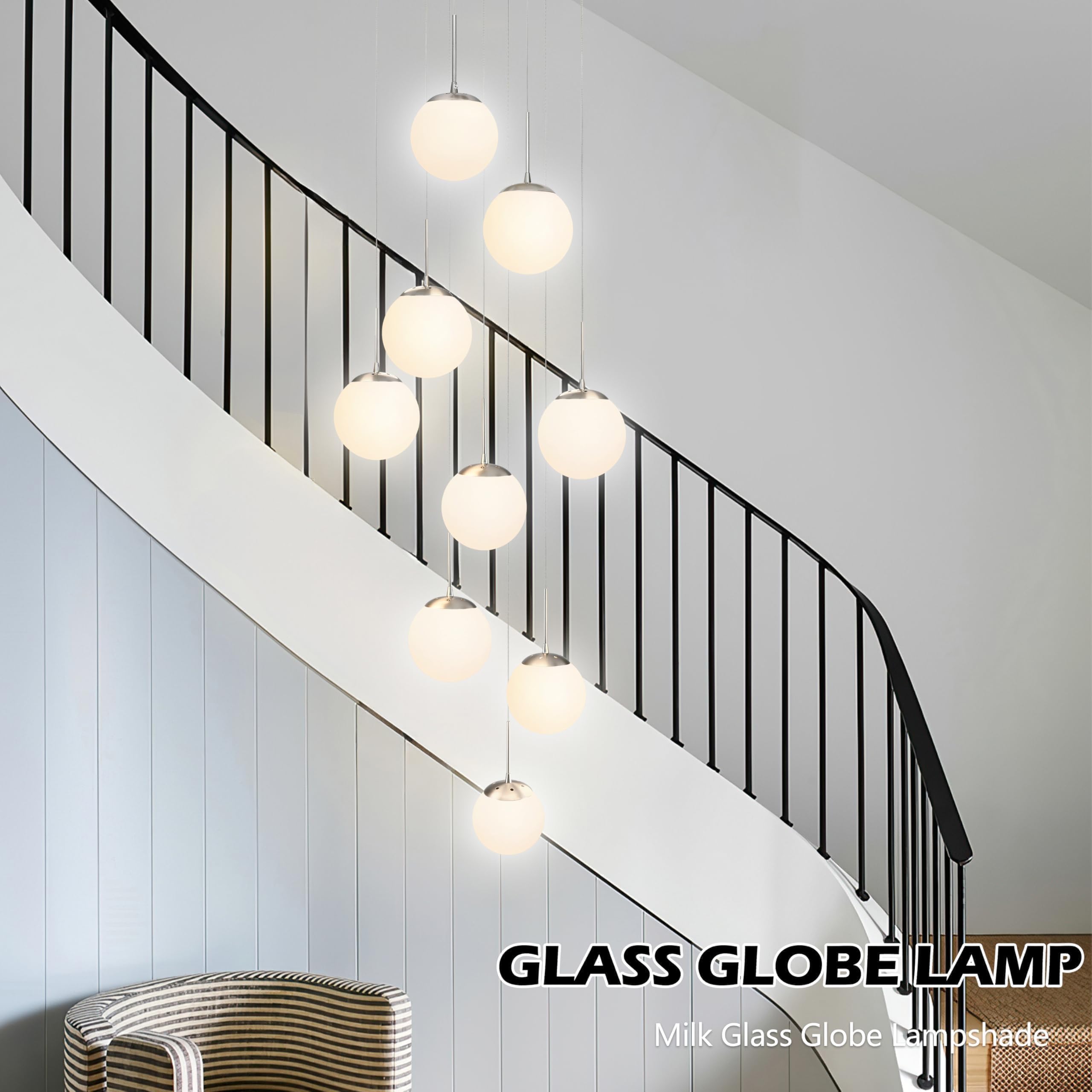 Koko&Yukina 9-Light Globe Milky White Glass Pendant Light Adjustable Length Pendant Lights Modern Glass Globe Pendant Lights Nic