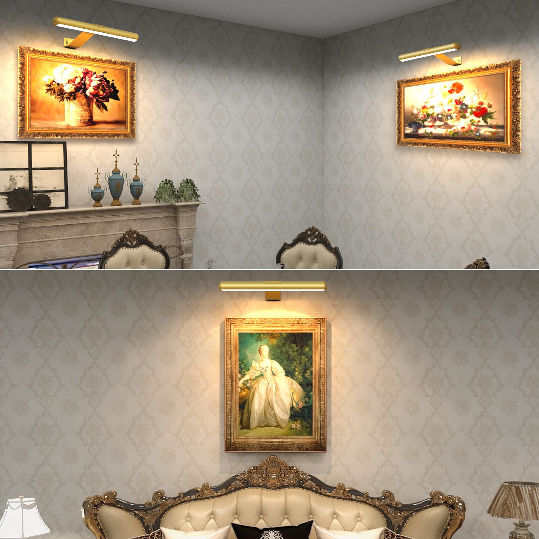 Yaqiihome Gold Wireless Picture Light With Remote, Dimmable Led Art Display, 13'' Aluminum Mount