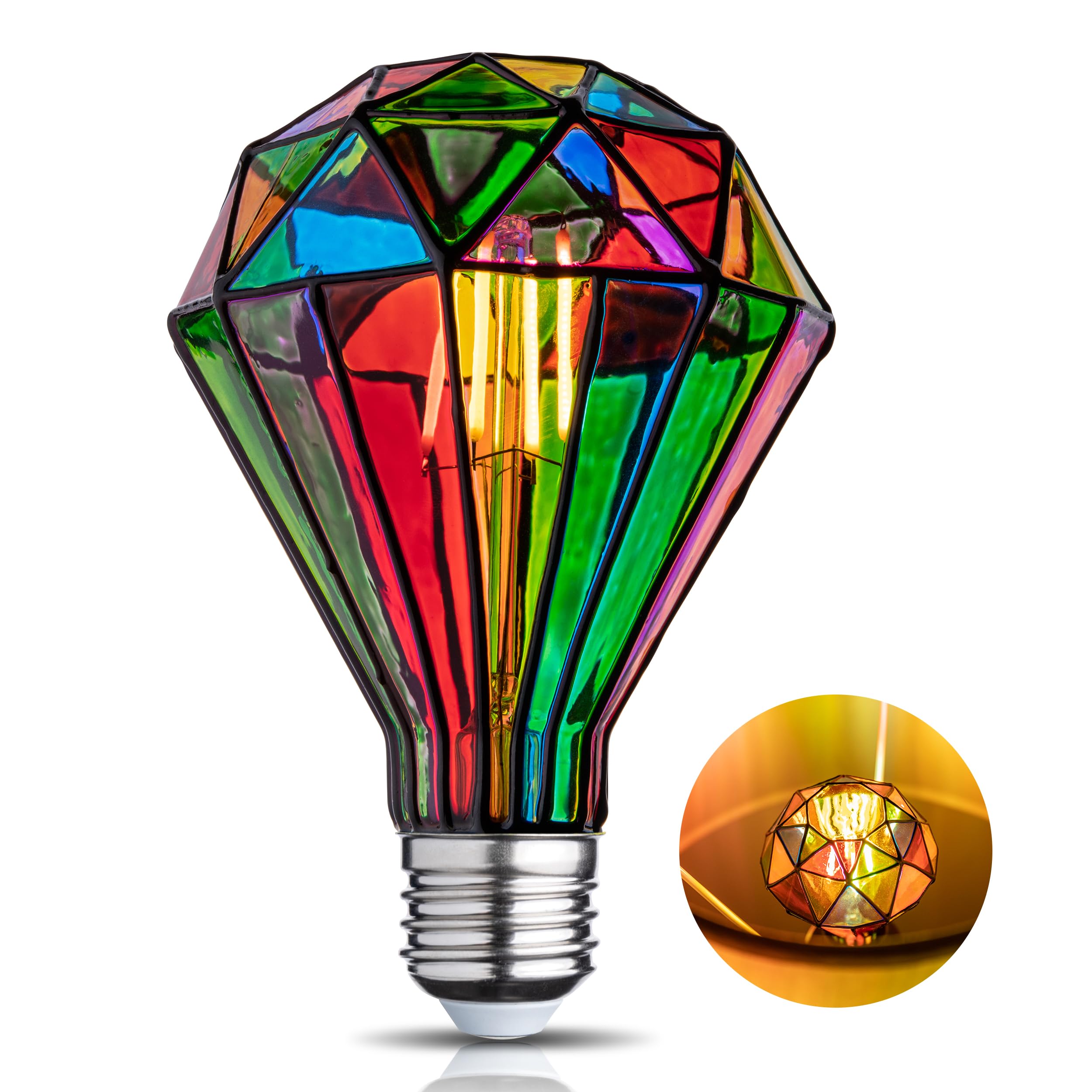 CybaaLuxzus Stained Glass Light Bulb  Rainbow Discomfortted  Mosaic  4W 120V  Multi Colored  Fun Romantic  Unique Decorative