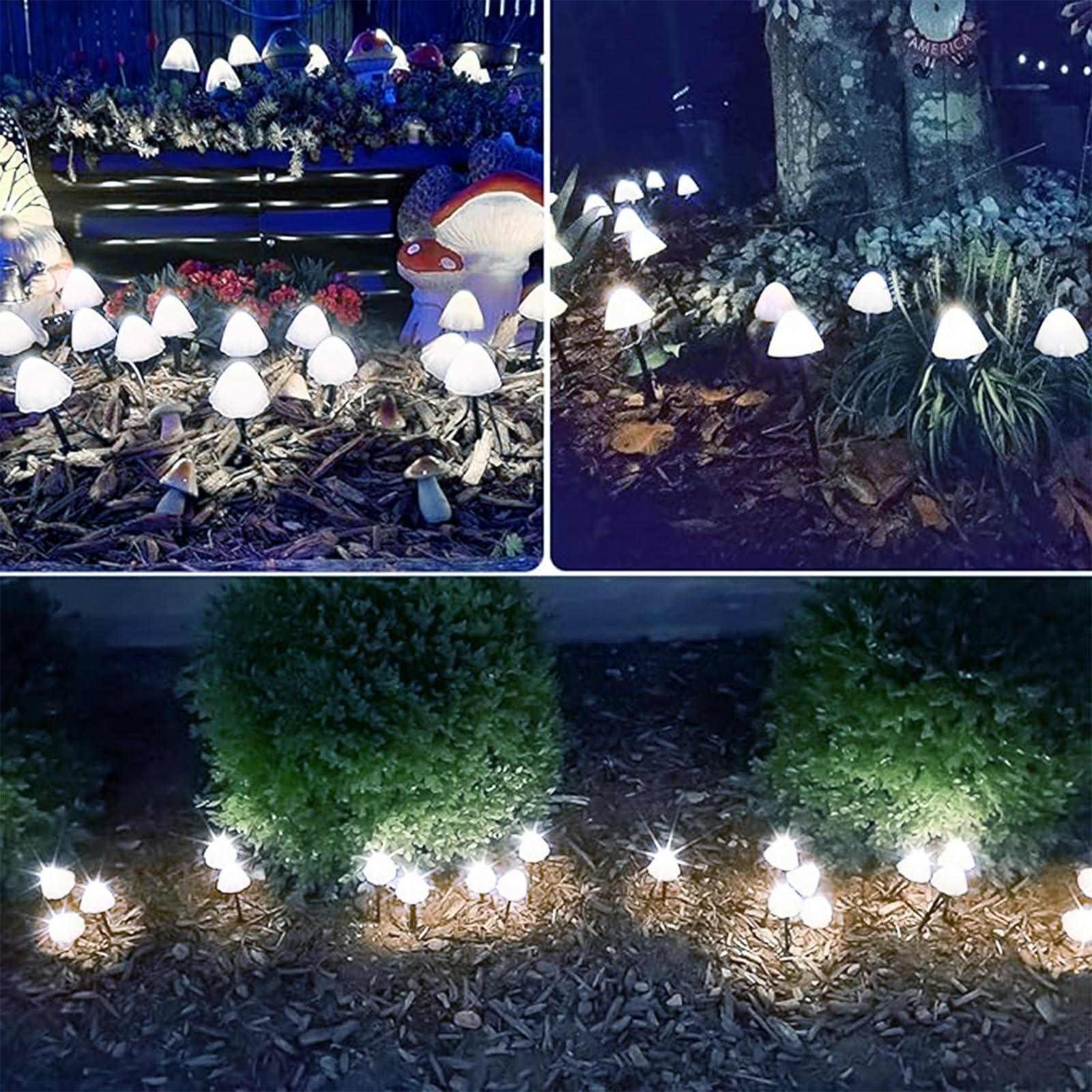 OZS Solar String Lights 32LED 55FT 2 Pack Waterproof with 8 Lighting Modes Mushroom-Cool White for Garden Pathway Decor