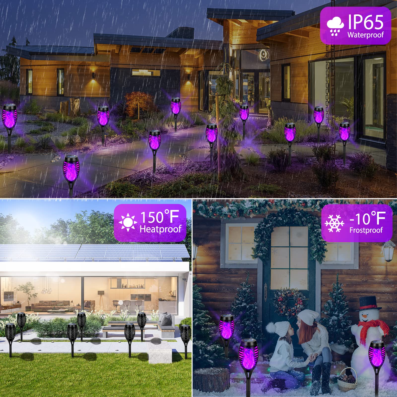 Tancuzo Solar Lights Outdoor Waterproof Purple, Upgraded 6 Pack Solar Tiki Torches With Flickering Flame For Garden Decor, Solar Outdoor Landscape Lights For Porch Yard Pathway Halloween Decorations