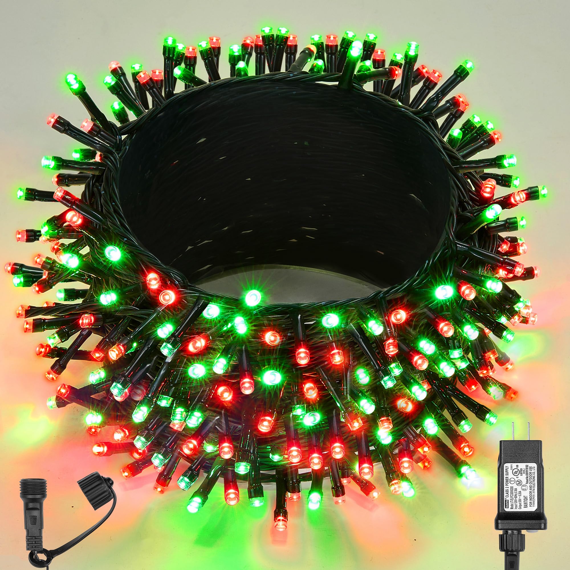 WBao Christmas Lights Indoor Outdoor 300LED 108ft  Super Bright LED Christmas String Lights with UL Certified  8 Modes  Timer  Connectable & Waterproof for Trees  Patio  Xmas Party Decor  Red Green