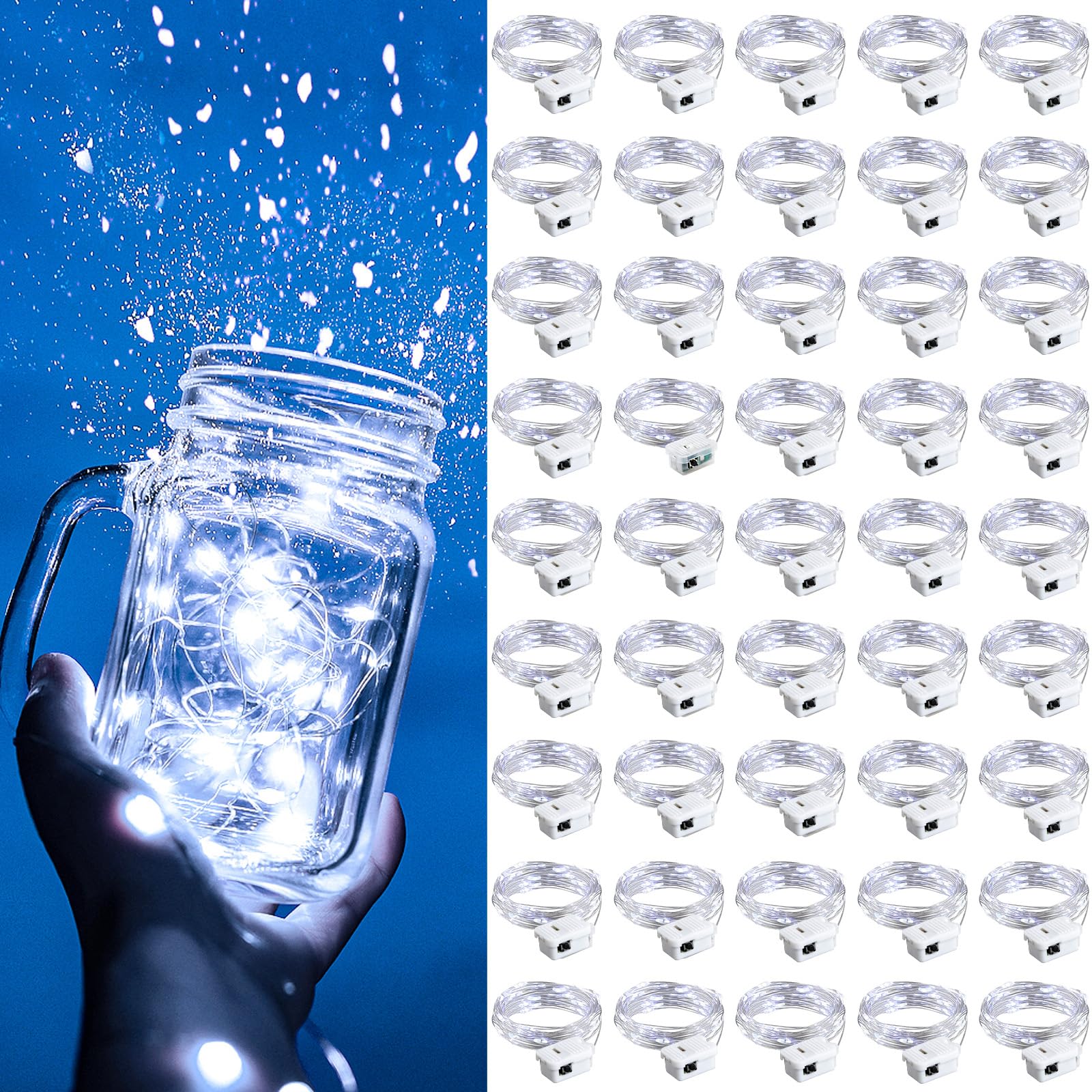 ZGWJ Fairy Lights String Lights 20 LED 7FT Battery Operated 3 Modes Indoor Outdoor Decoration White 50PCS A01-Mini