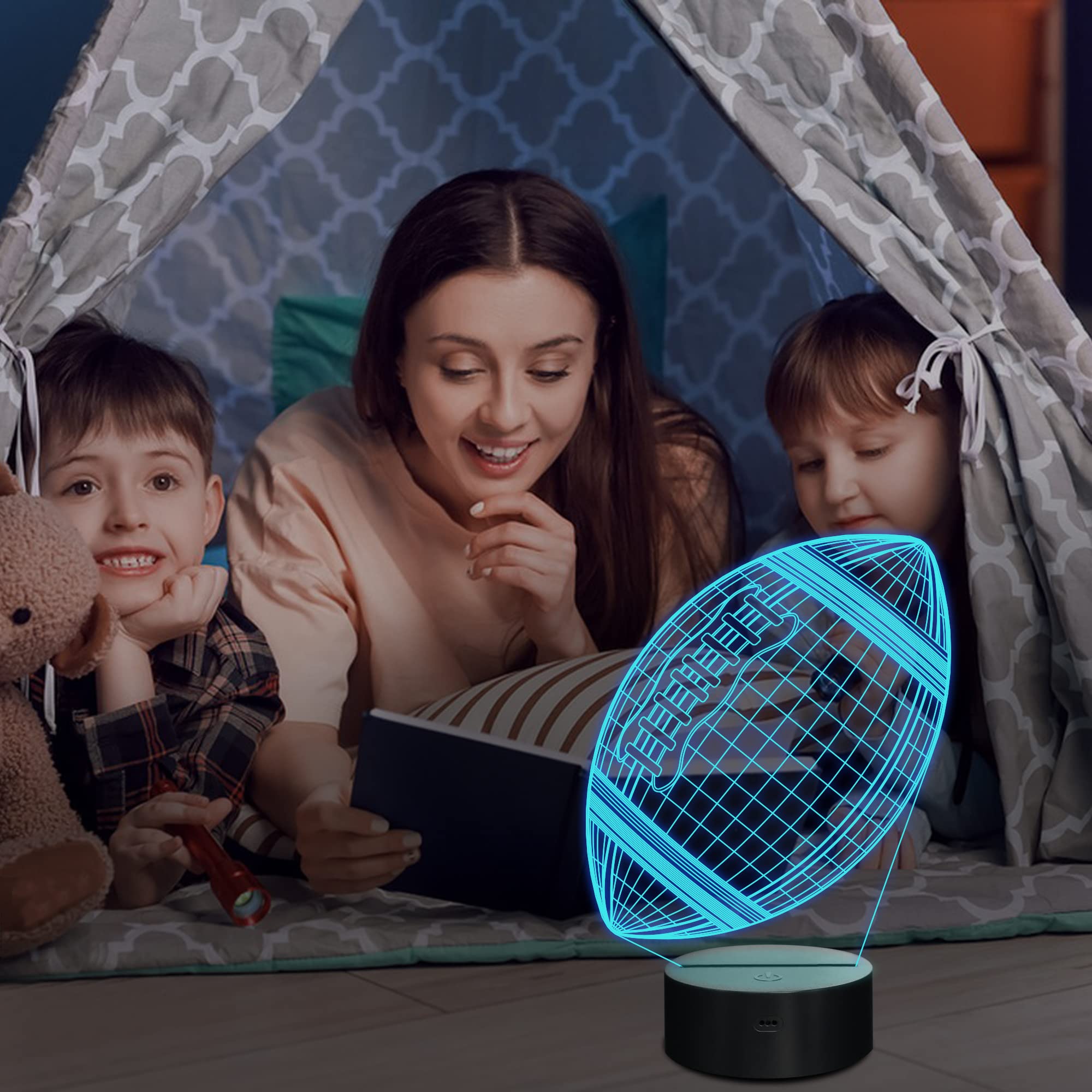 Lampeez 3D Football Night Light - 16 Color Remote Control, Rugby Design, Model FS-2810-9999, Perfect Gift for Sports Fans