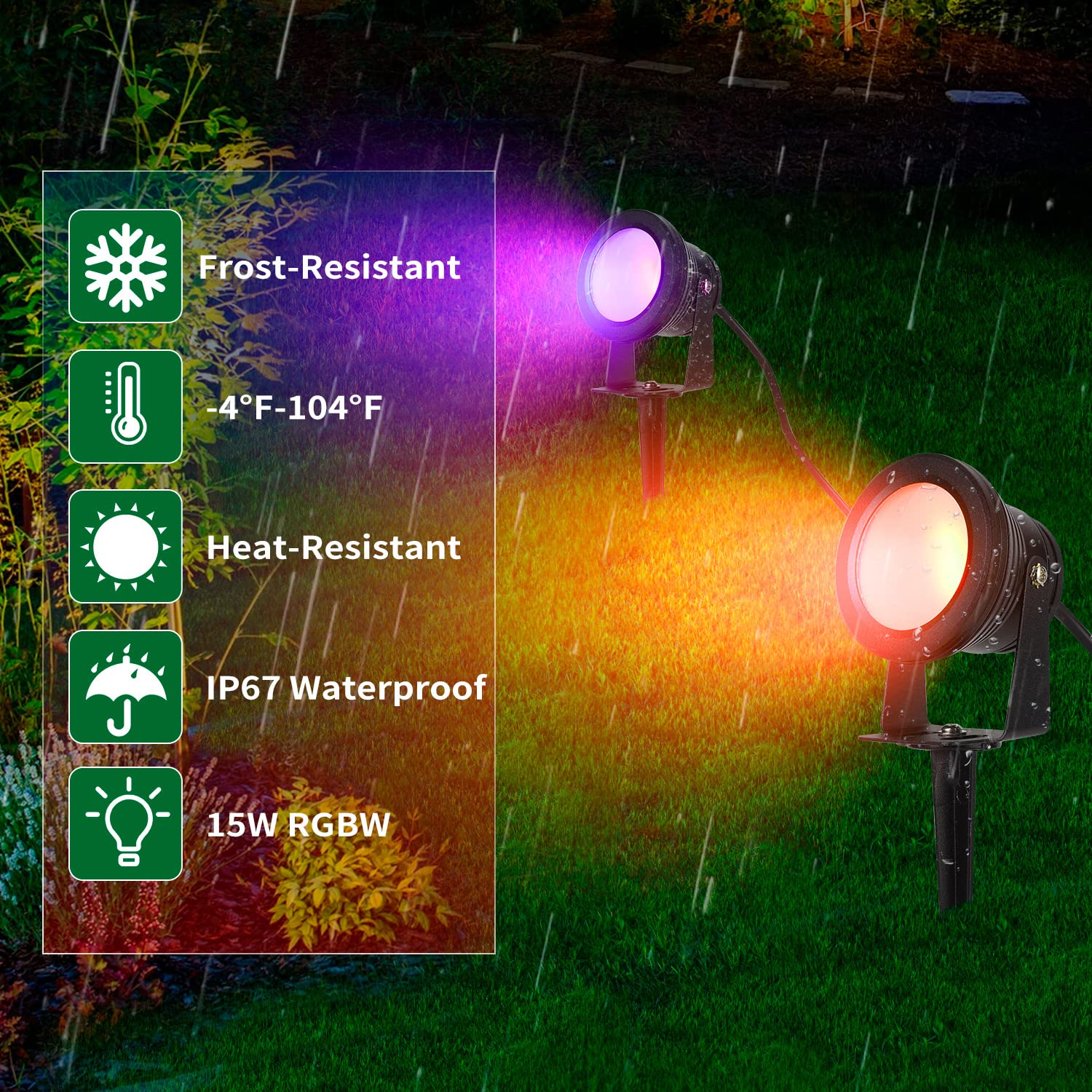 Atractligte 15W Rgb Spotlights, Ip67 Waterproof, Bluetooth Dimmable, 2 Pack For Yard Decoration