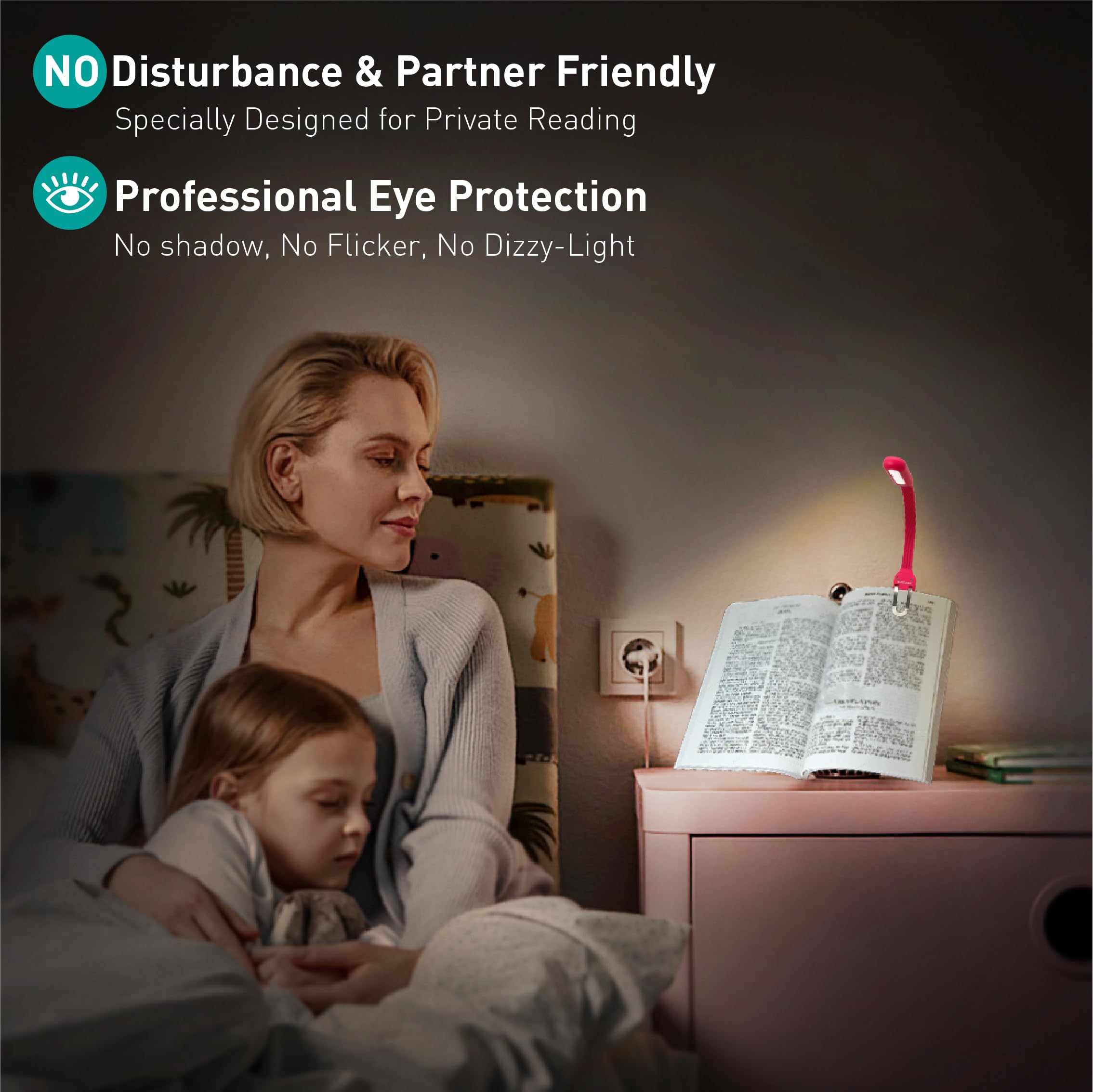 Radixium Slim Rechargeable Book Reading Light  Eye Caring Led With 4 Color Temperatures  Portable Clip On Book Light For Reading In Bed & Travelling. Prefect Elegant White Gift For Book Lover.(Pink)