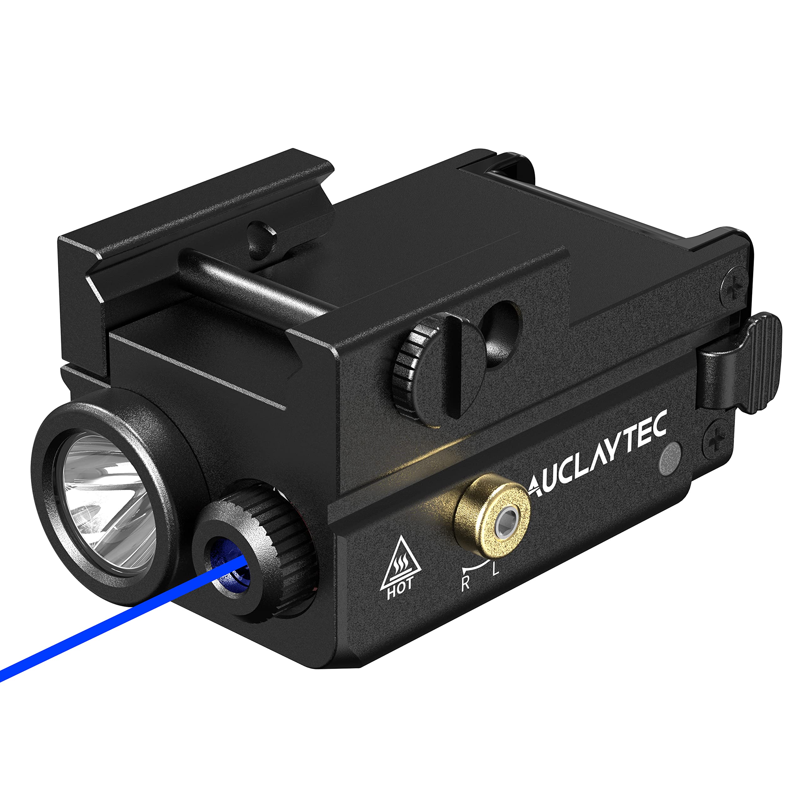 AUCLAYTEC 420 Lumen Tactical LED Flashlight with Laser Sight Combo Impact Resistant  Built in Rechargeable Battery with Ambidextrous Switch Design and 3 Light Modes (Blue)