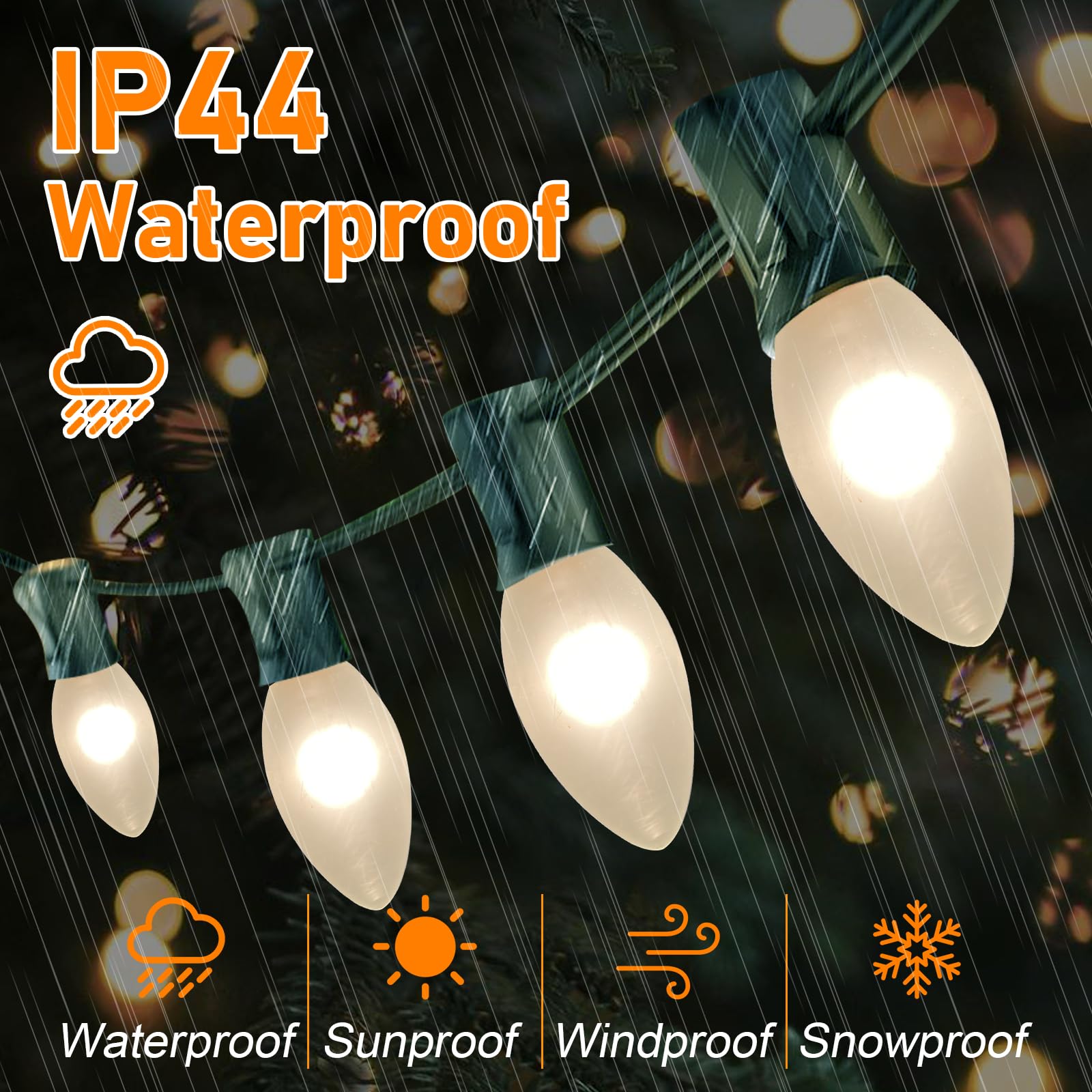 C9 Outdoor Christmas String Lights, 25Ft Christmas White String Lights With 26 Frosted White Light Bulbs(1 Spare), Hanging Backy