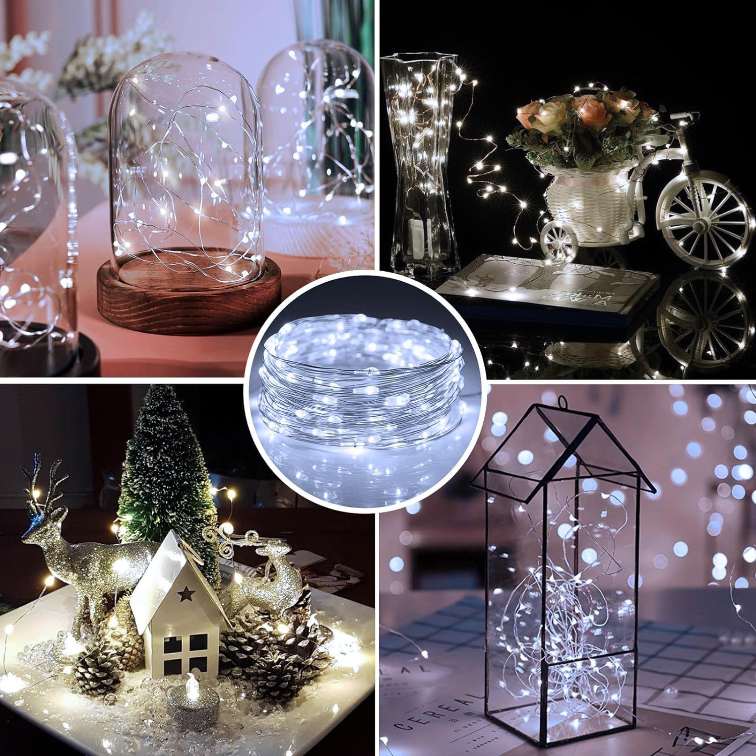 12 Pack Fairy Lights Battery Operated 7Ft 20 Led Mini String Lights Twinkle Lights Silver Wire Firefly Starry Lights For Mason Jars Wedding Party Christmas Centerpiece Table Decorations, Cool White
