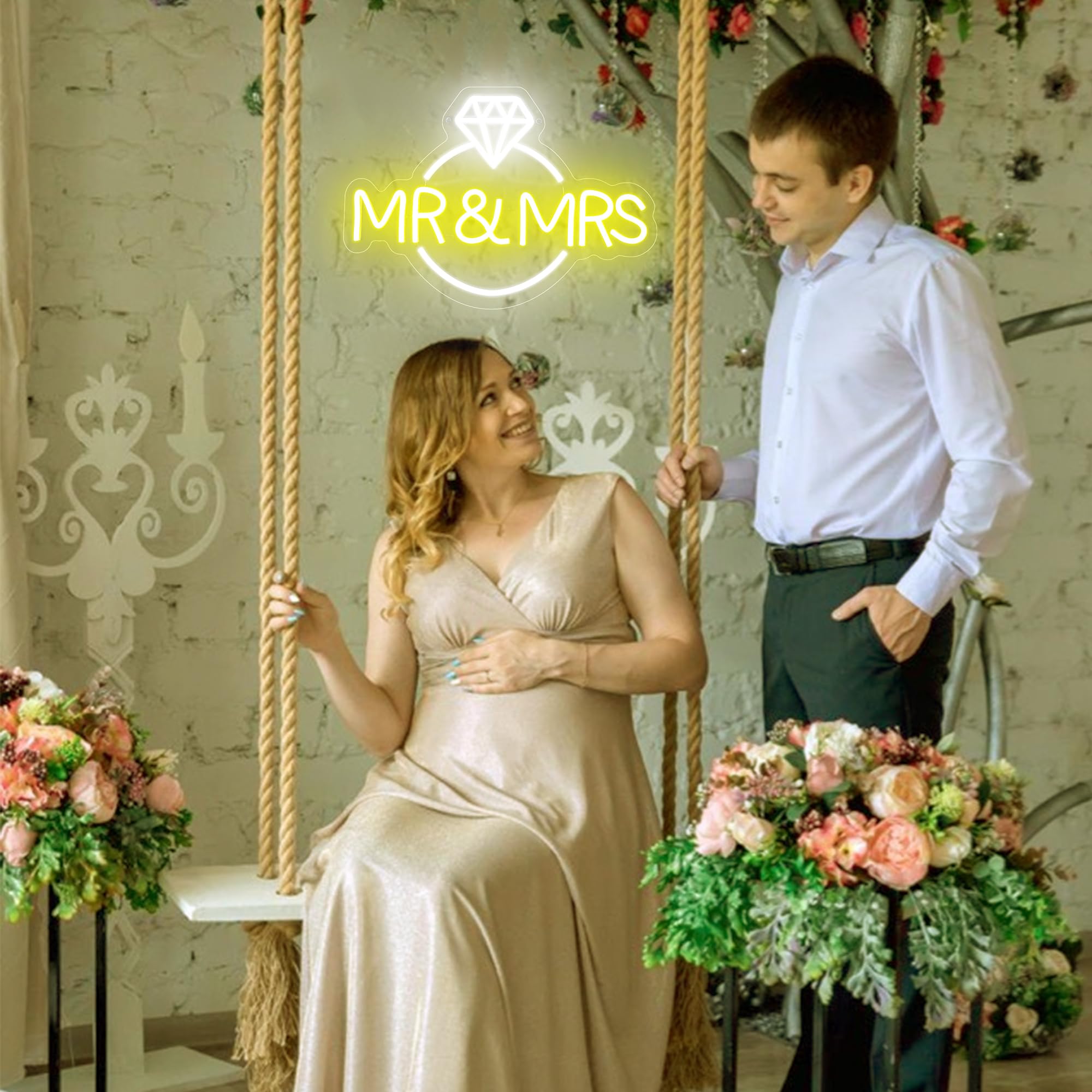 Begooat Mr&Mrs Neon Sign - 10 Levels Dimmable USB Lights for Wall Decoration - Model S - Color: Mr&Mrs