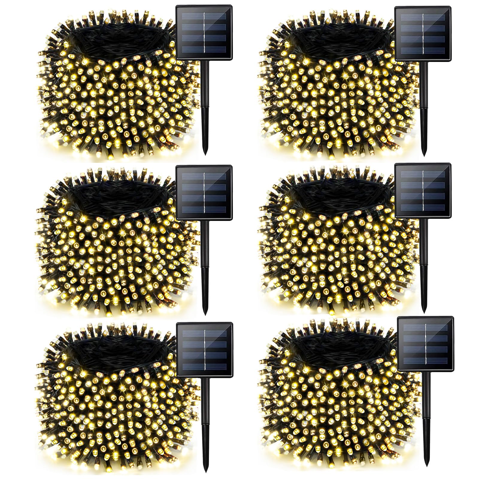 Albelt 6 Pack Solar String Lights, 720 LED, 285 FT, Warm White, Waterproof, 8 Modes, Model SSLGW, Outdoor Christmas Decorations