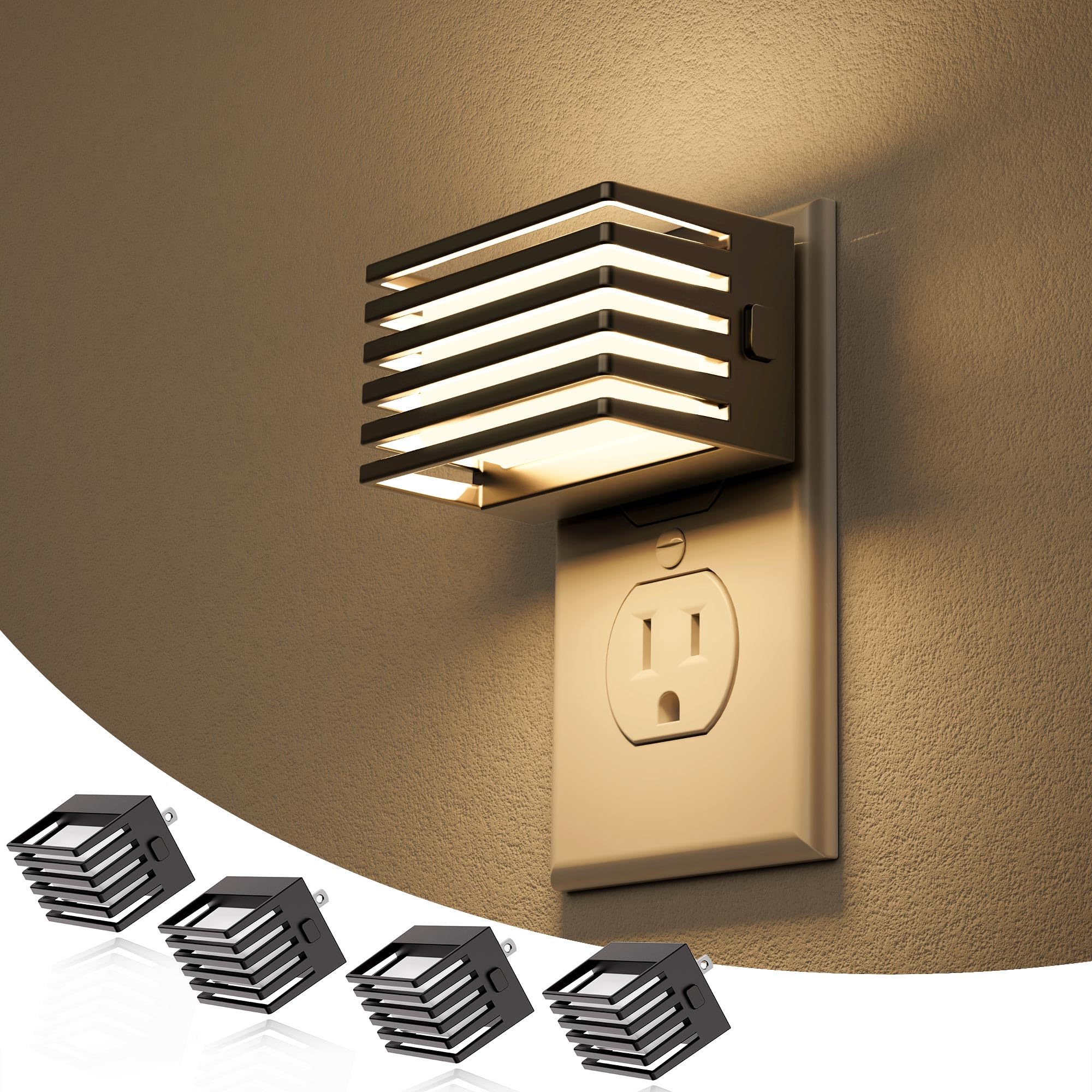 JandCase LED Night Light  [4 Pack] Night Lights Plug into Wall with Dusk to Dawn Sensor  Dimmable Plug in Night Light  Adjustable Brightness  3000K Soft White Nightlight for Bedroom Bathroom Hallway