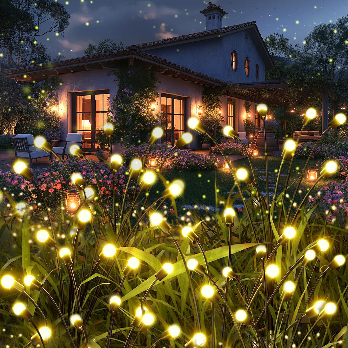 Solar Garden Lights, 8Pack 64Led Outdoor Firefly Lights Solar Decorations Lights Waterproof Firefly Lights Swaying In The Wind,