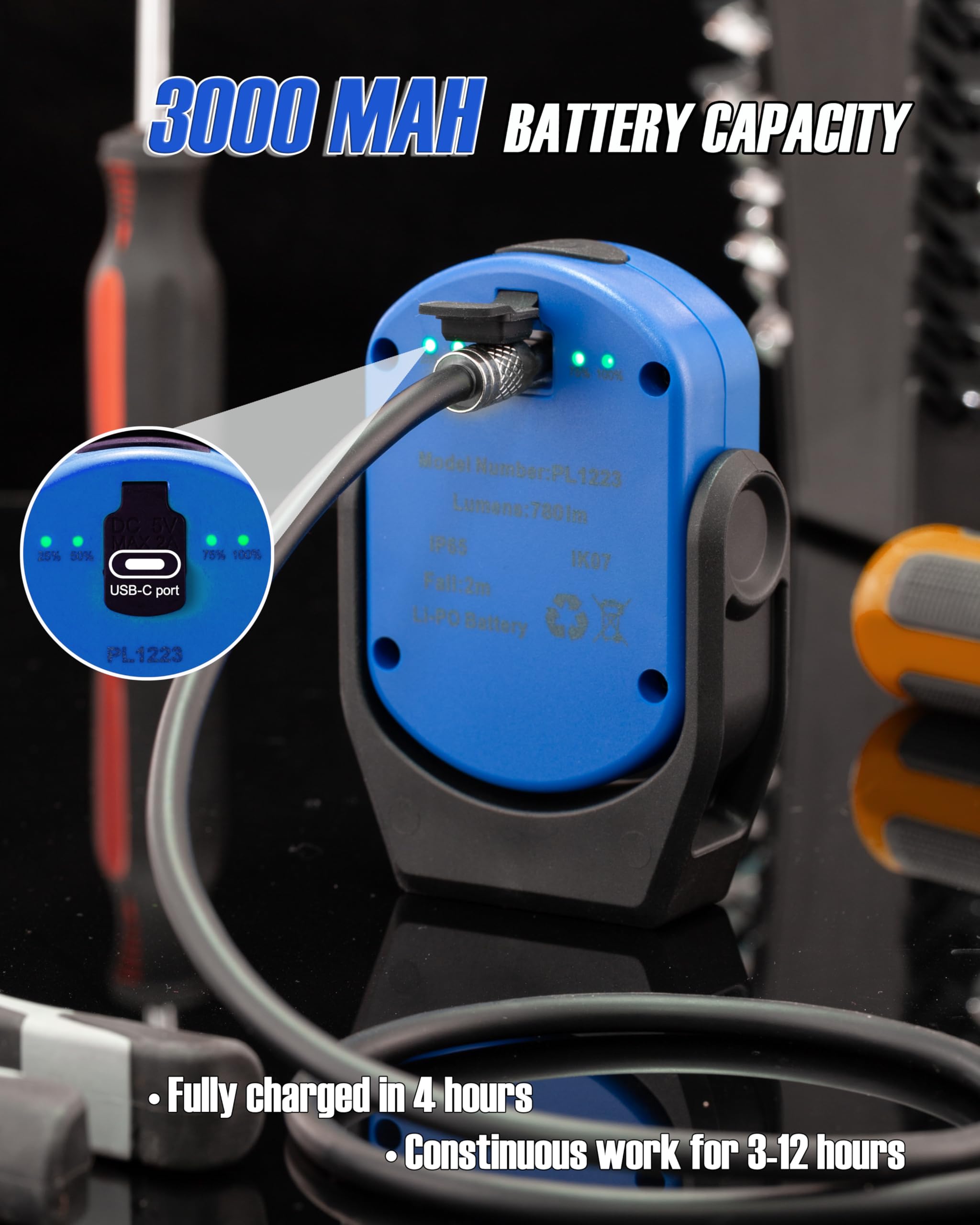 Carelite Work Light, Magnetic Light With 3 Modes & 360? Pivoting Head, 780 Lumen Rechargeable Pocket Light For Mechanics, Jobsit