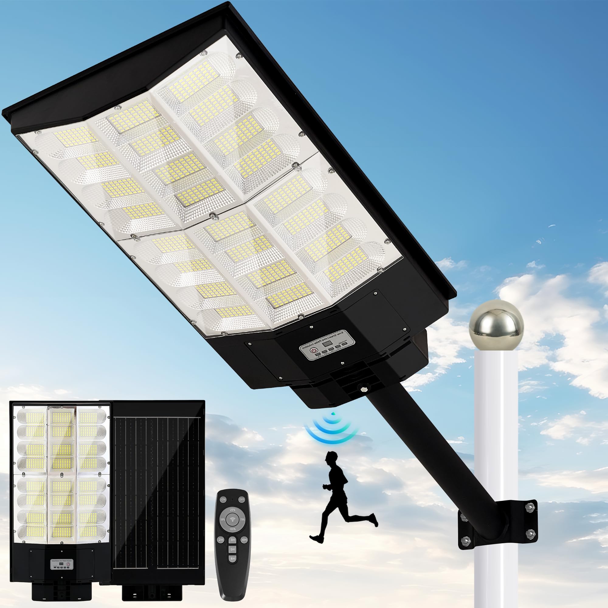 INSDEA 8200W Solar Street Light with Motion Sensor, 8200LM Dusk to Dawn Solar Flood Lights, Outdoor Waterproof LED Security Ligh