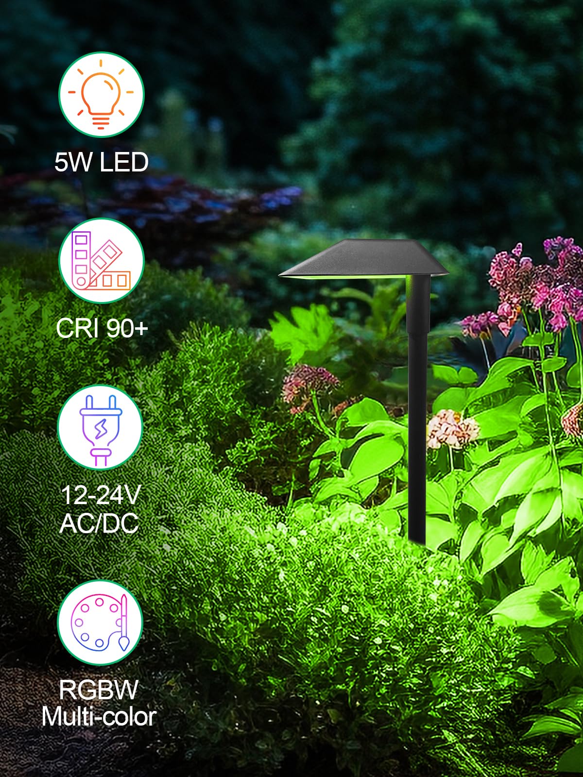 Doreio 5W Rgbw Low Voltage Led Landscape Lights, Ip66 Waterproof, 12 Pack For Garden Pathway